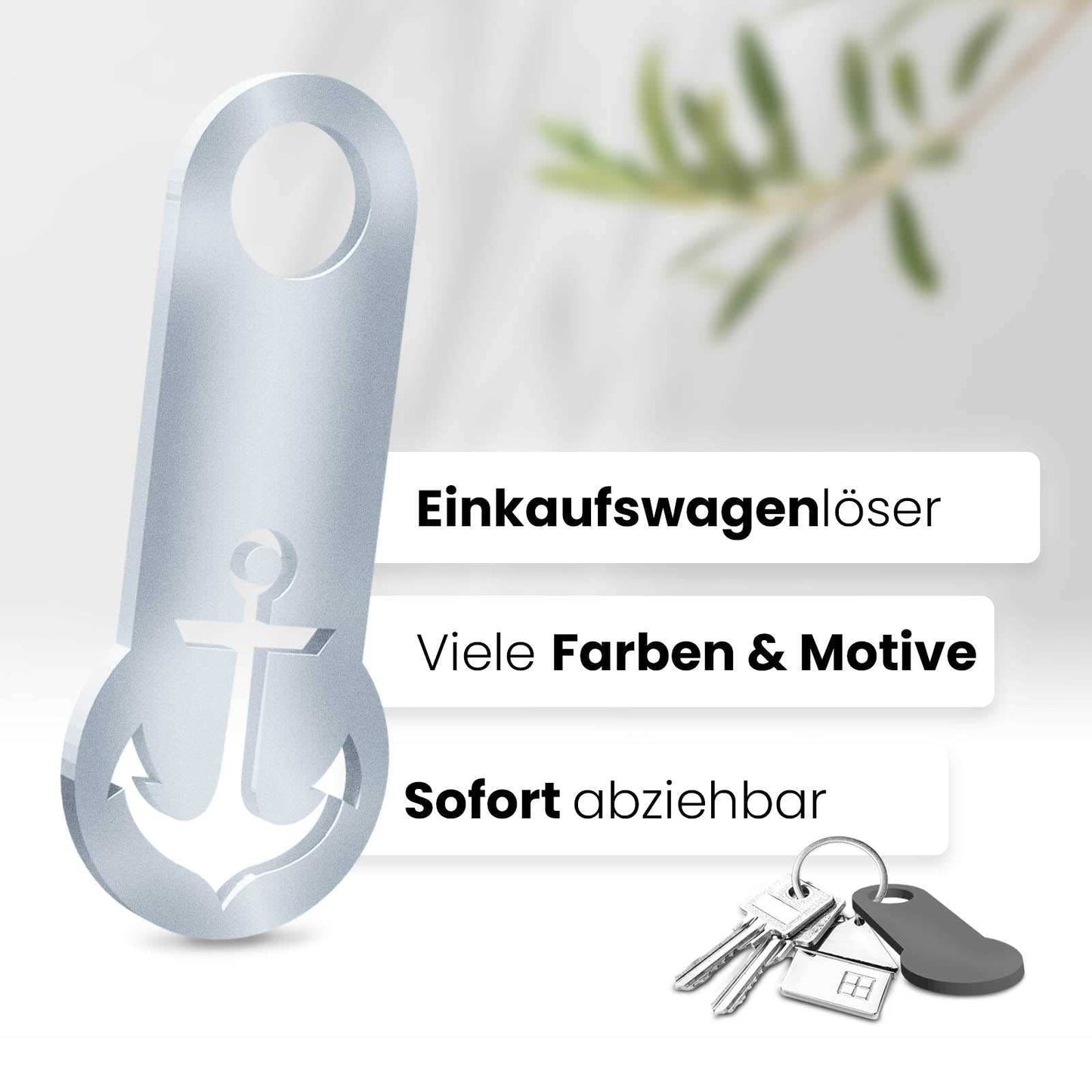 Setzen Sie auf maritimen Charme mit unserem Anker Einkaufswagenlöser. Sofort abziehbar und perfekt für Ihre Schlüssel.