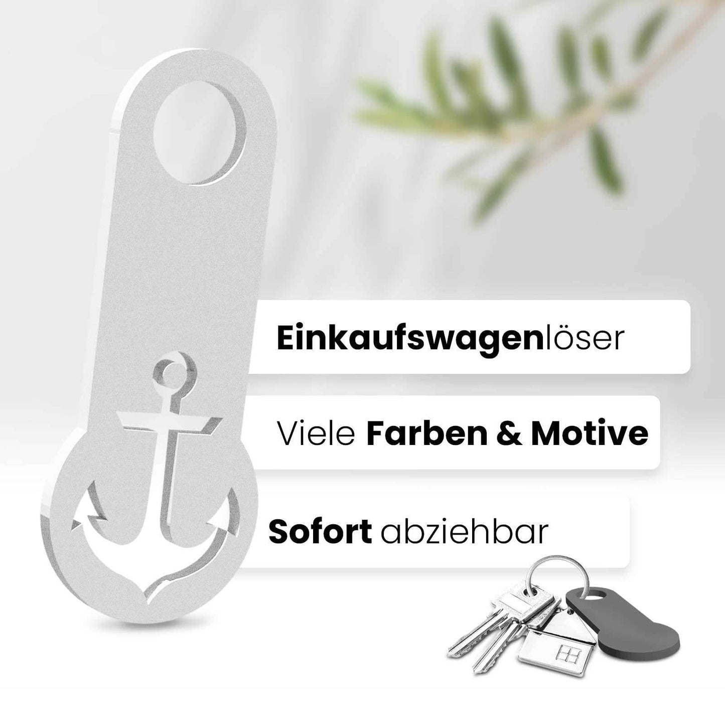 Setzen Sie auf maritimen Charme mit unserem Anker Einkaufswagenlöser. Sofort abziehbar und perfekt für Ihre Schlüssel.