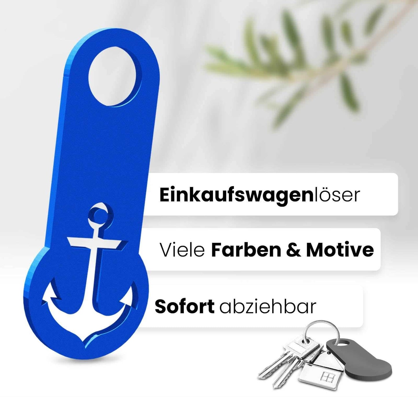 Setzen Sie auf maritimen Charme mit unserem Anker Einkaufswagenlöser. Sofort abziehbar und perfekt für Ihre Schlüssel.