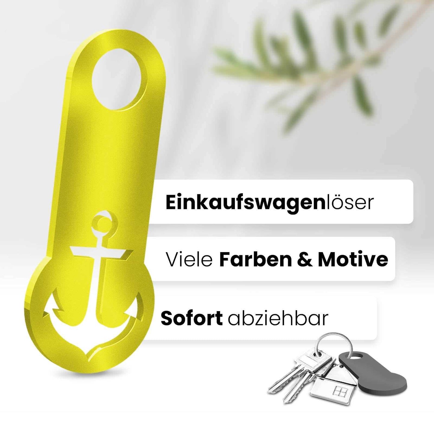 Setzen Sie auf maritimen Charme mit unserem Anker Einkaufswagenlöser. Sofort abziehbar und perfekt für Ihre Schlüssel.