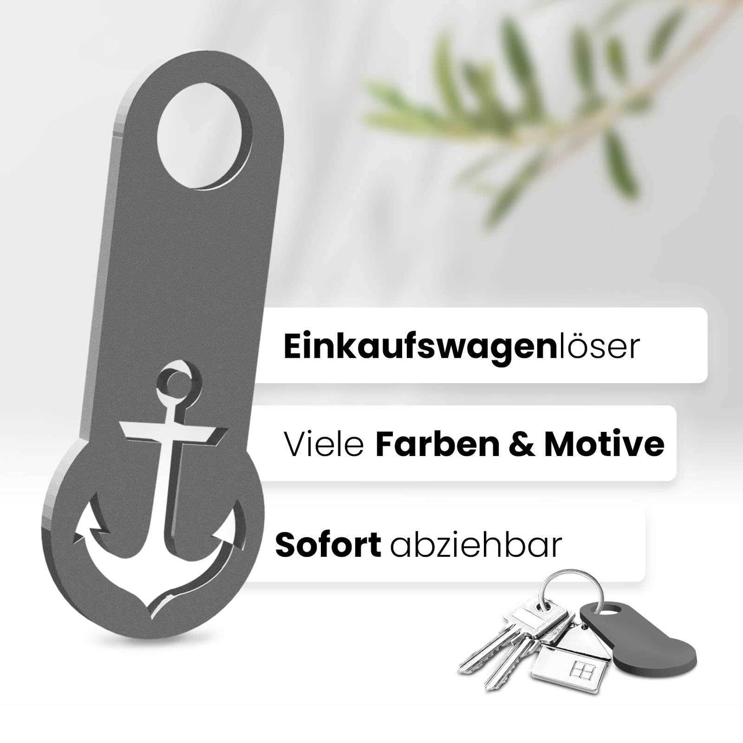 Setzen Sie auf maritimen Charme mit unserem Anker Einkaufswagenlöser. Sofort abziehbar und perfekt für Ihre Schlüssel.