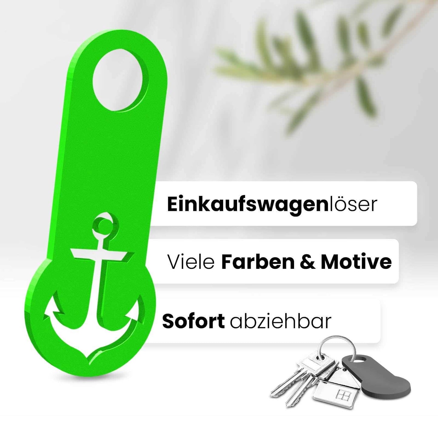 Setzen Sie auf maritimen Charme mit unserem Anker Einkaufswagenlöser. Sofort abziehbar und perfekt für Ihre Schlüssel.