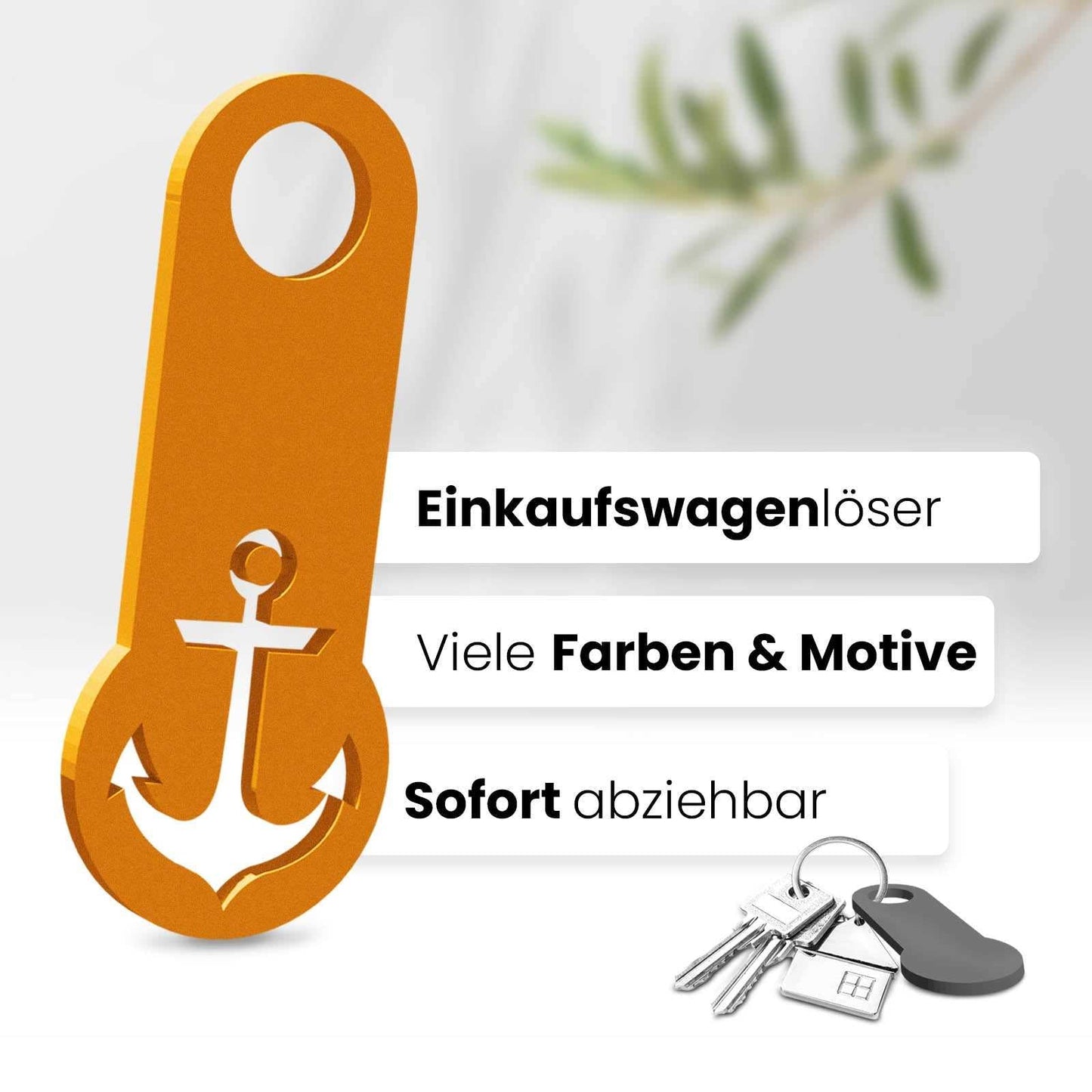 Setzen Sie auf maritimen Charme mit unserem Anker Einkaufswagenlöser. Sofort abziehbar und perfekt für Ihre Schlüssel.