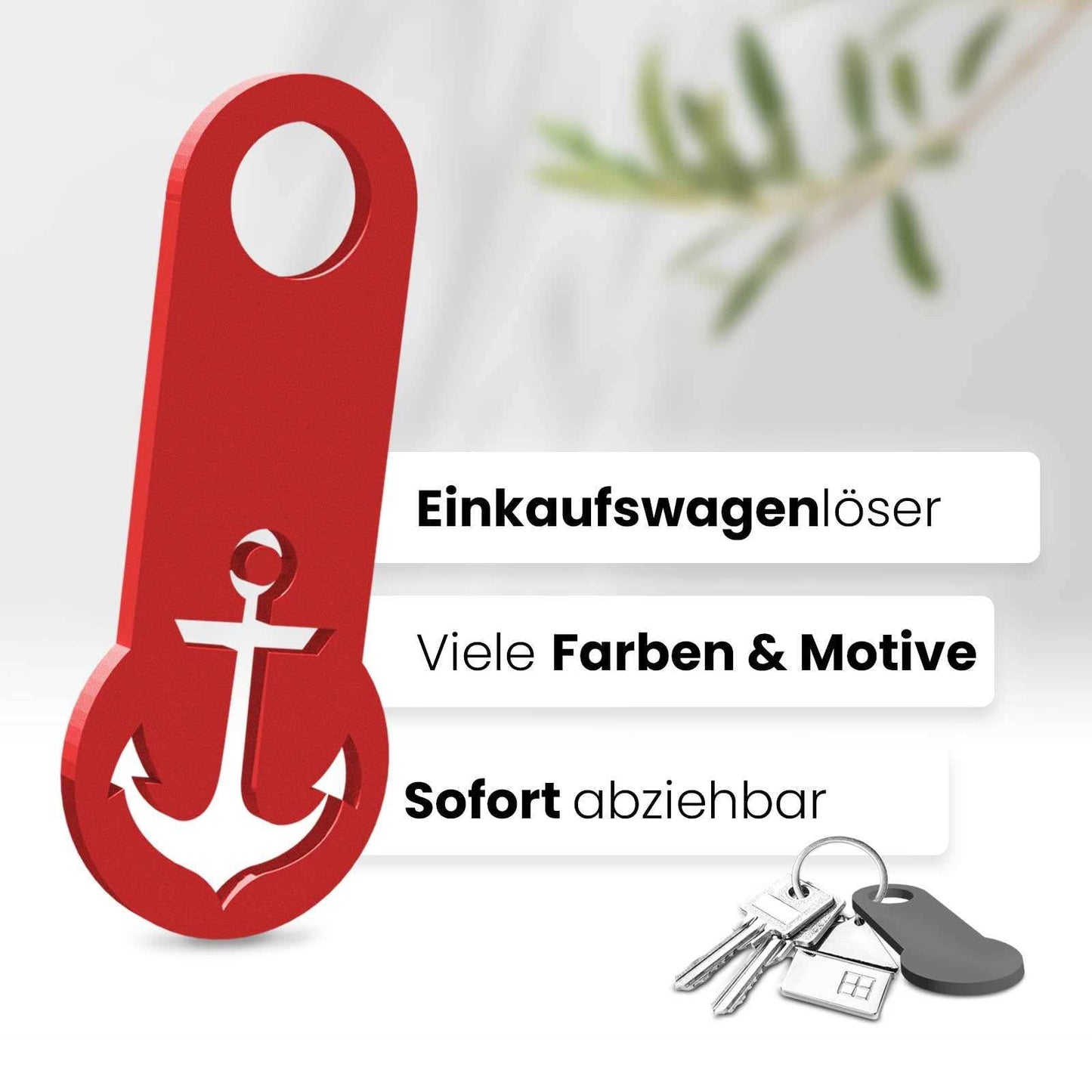 Setzen Sie auf maritimen Charme mit unserem Anker Einkaufswagenlöser. Sofort abziehbar und perfekt für Ihre Schlüssel.