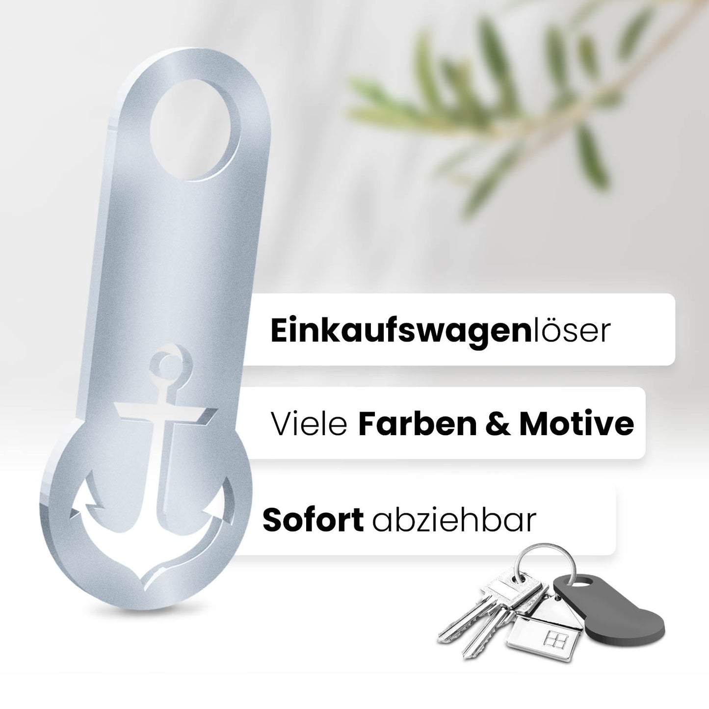 Setzen Sie auf maritimen Charme mit unserem Anker Einkaufswagenlöser. Sofort abziehbar und perfekt für Ihre Schlüssel.