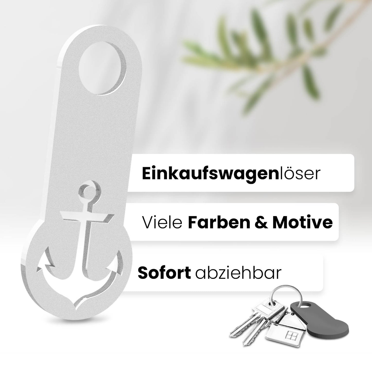 Setzen Sie auf maritimen Charme mit unserem Anker Einkaufswagenlöser. Sofort abziehbar und perfekt für Ihre Schlüssel.
