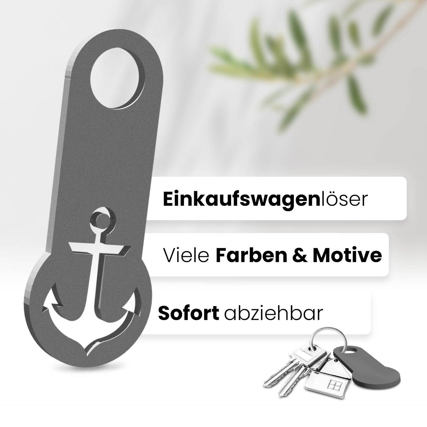 Setzen Sie auf maritimen Charme mit unserem Anker Einkaufswagenlöser. Sofort abziehbar und perfekt für Ihre Schlüssel.