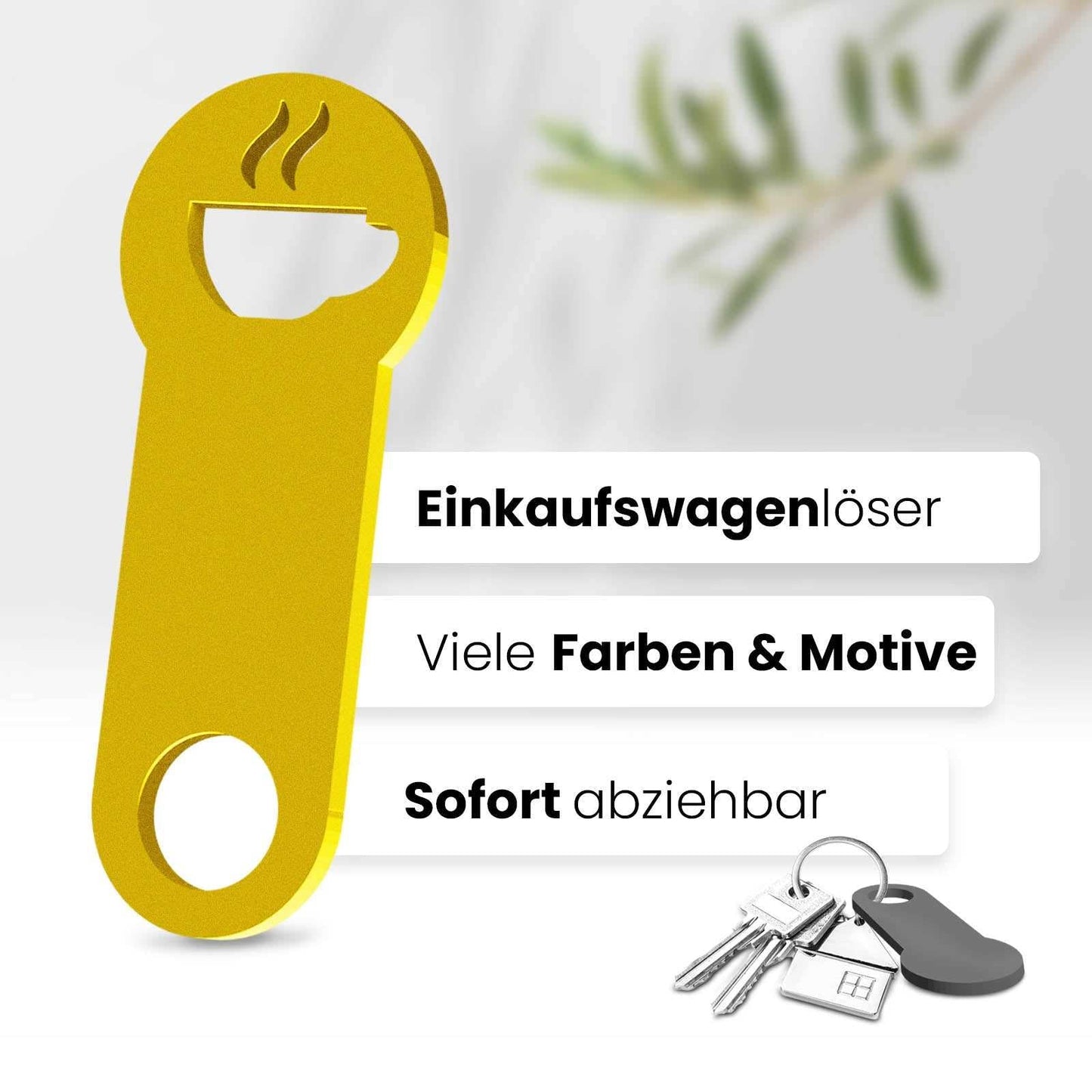 Der Kaffeetassen Schlüsselanhänger – ein Accessoire für Kaffeegenießer und Koffeinliebhaber, kombiniert mit praktischer Einkaufswagenlöser Funktion.