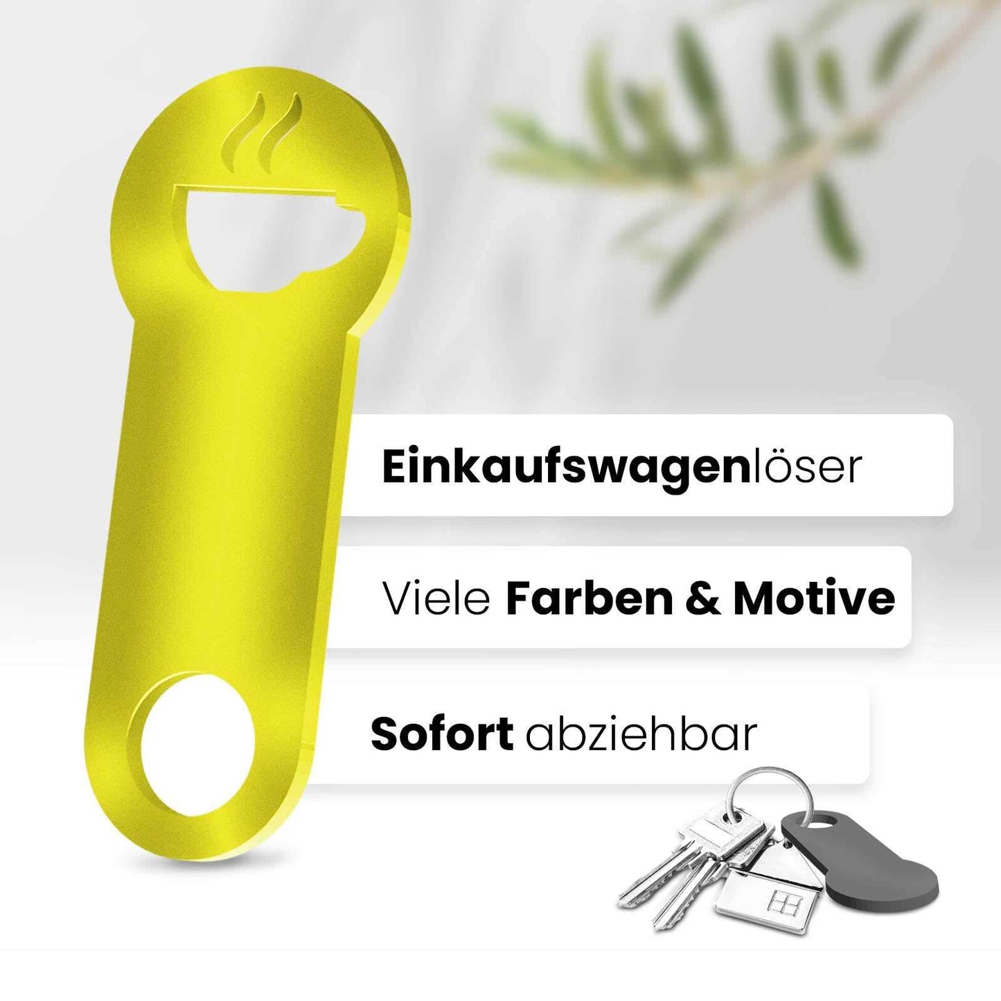 Der Kaffeetassen Schlüsselanhänger – ein Accessoire für Kaffeegenießer und Koffeinliebhaber, kombiniert mit praktischer Einkaufswagenlöser Funktion.