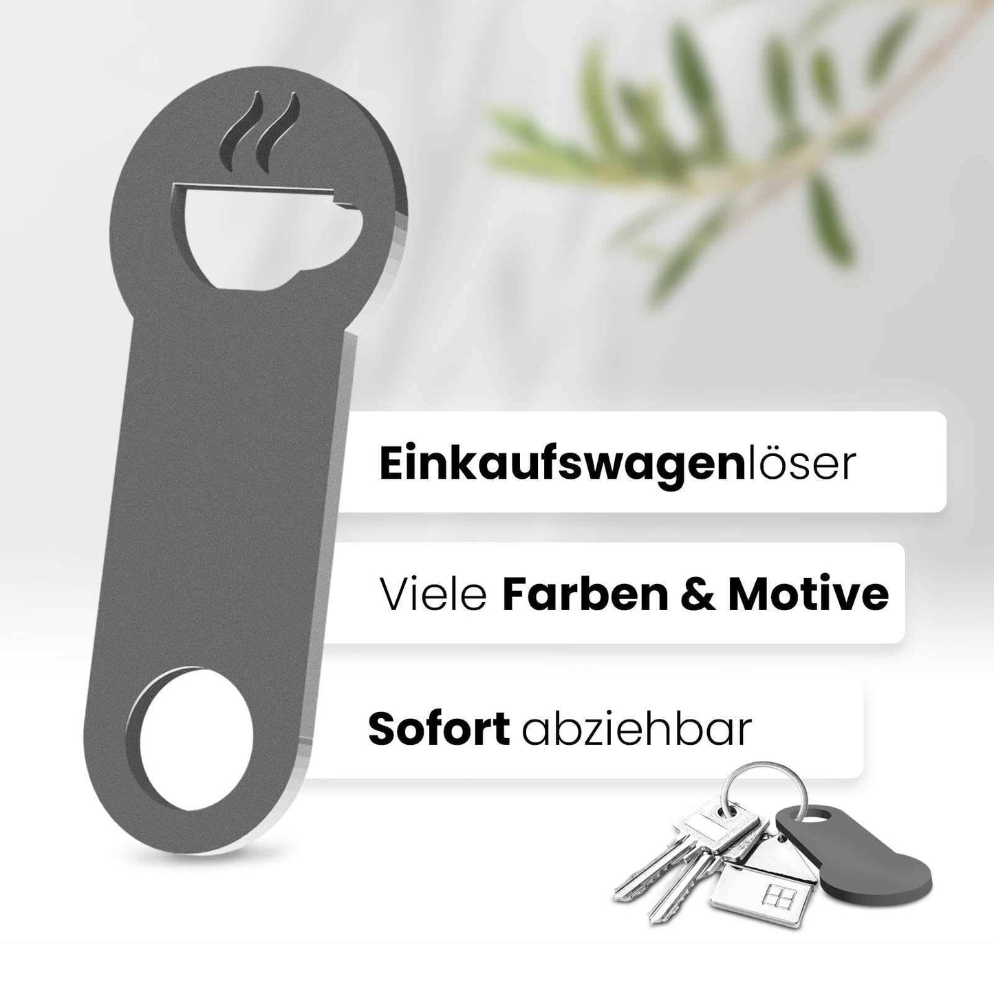 Der Kaffeetassen Schlüsselanhänger – ein Accessoire für Kaffeegenießer und Koffeinliebhaber, kombiniert mit praktischer Einkaufswagenlöser Funktion.