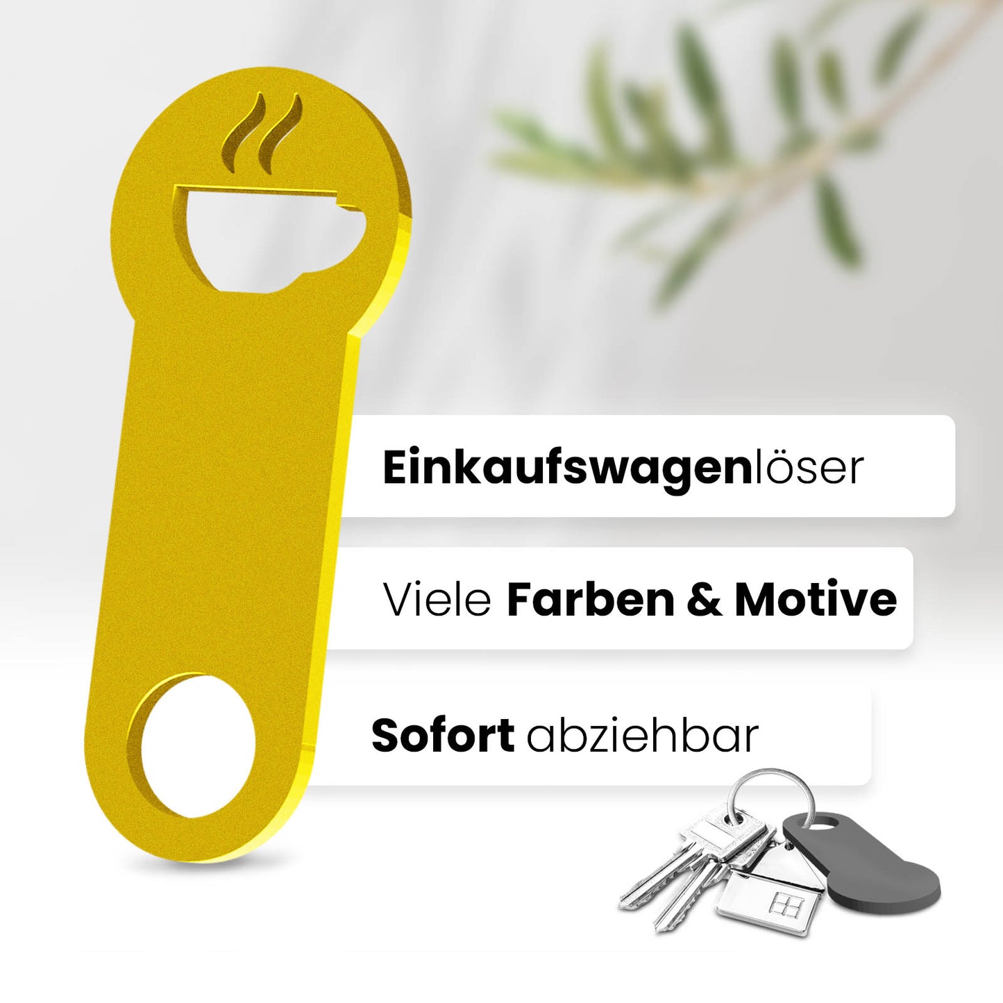 Der Kaffeetassen Schlüsselanhänger – ein Accessoire für Kaffeegenießer und Koffeinliebhaber, kombiniert mit praktischer Einkaufswagenlöser Funktion.