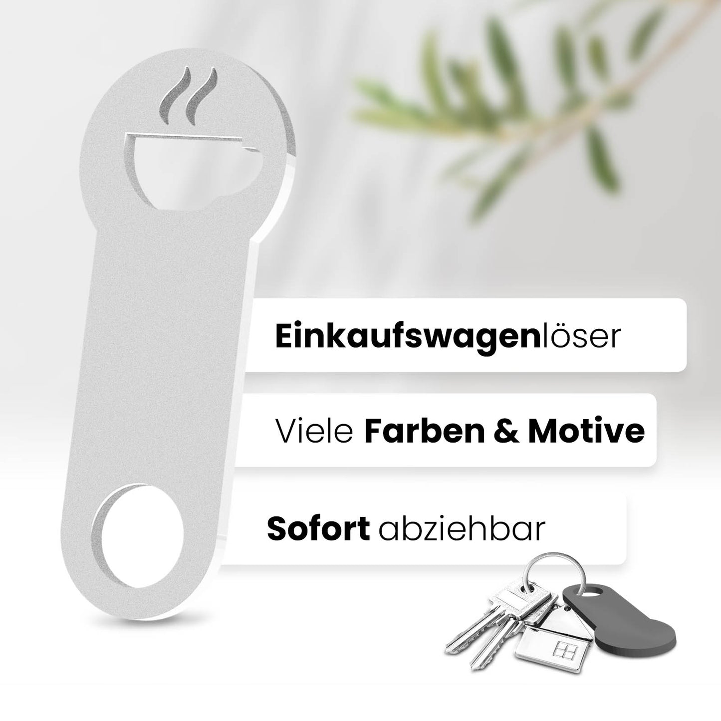 Der Kaffeetassen Schlüsselanhänger – ein Accessoire für Kaffeegenießer und Koffeinliebhaber, kombiniert mit praktischer Einkaufswagenlöser Funktion.
