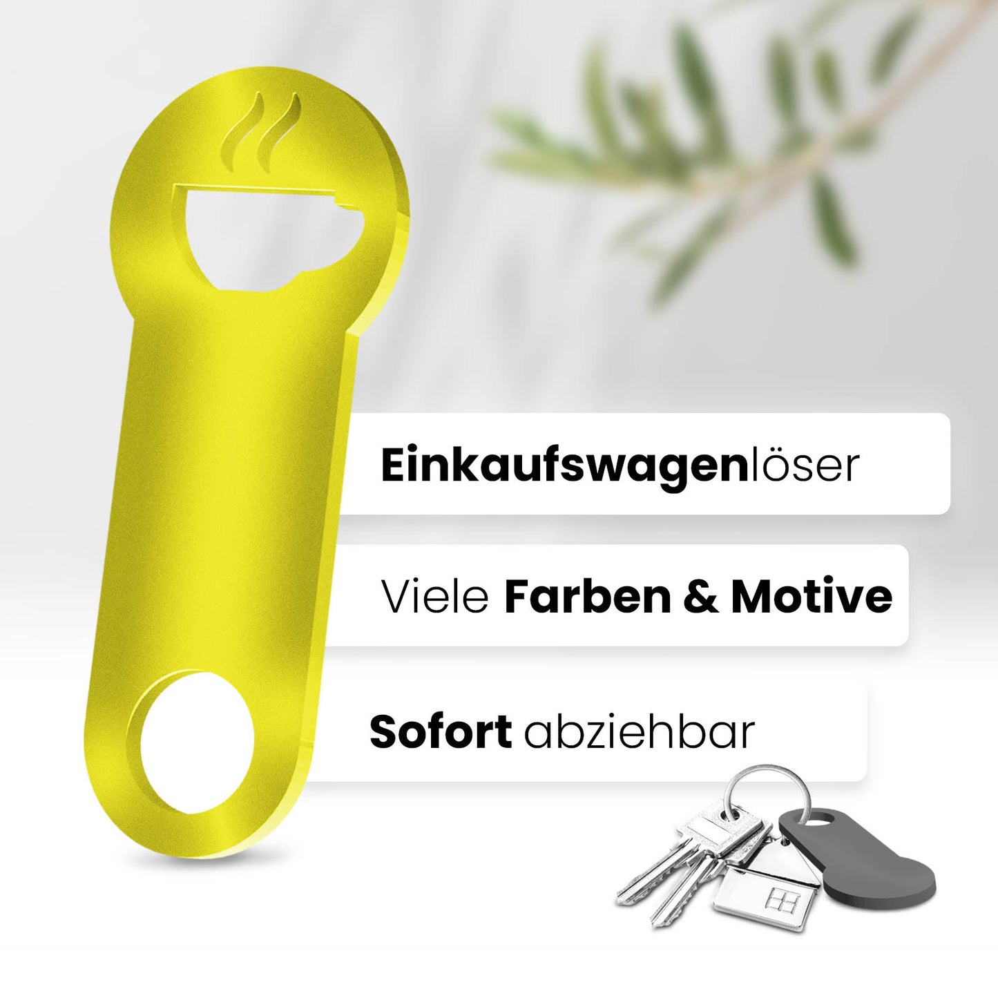 Der Kaffeetassen Schlüsselanhänger – ein Accessoire für Kaffeegenießer und Koffeinliebhaber, kombiniert mit praktischer Einkaufswagenlöser Funktion.
