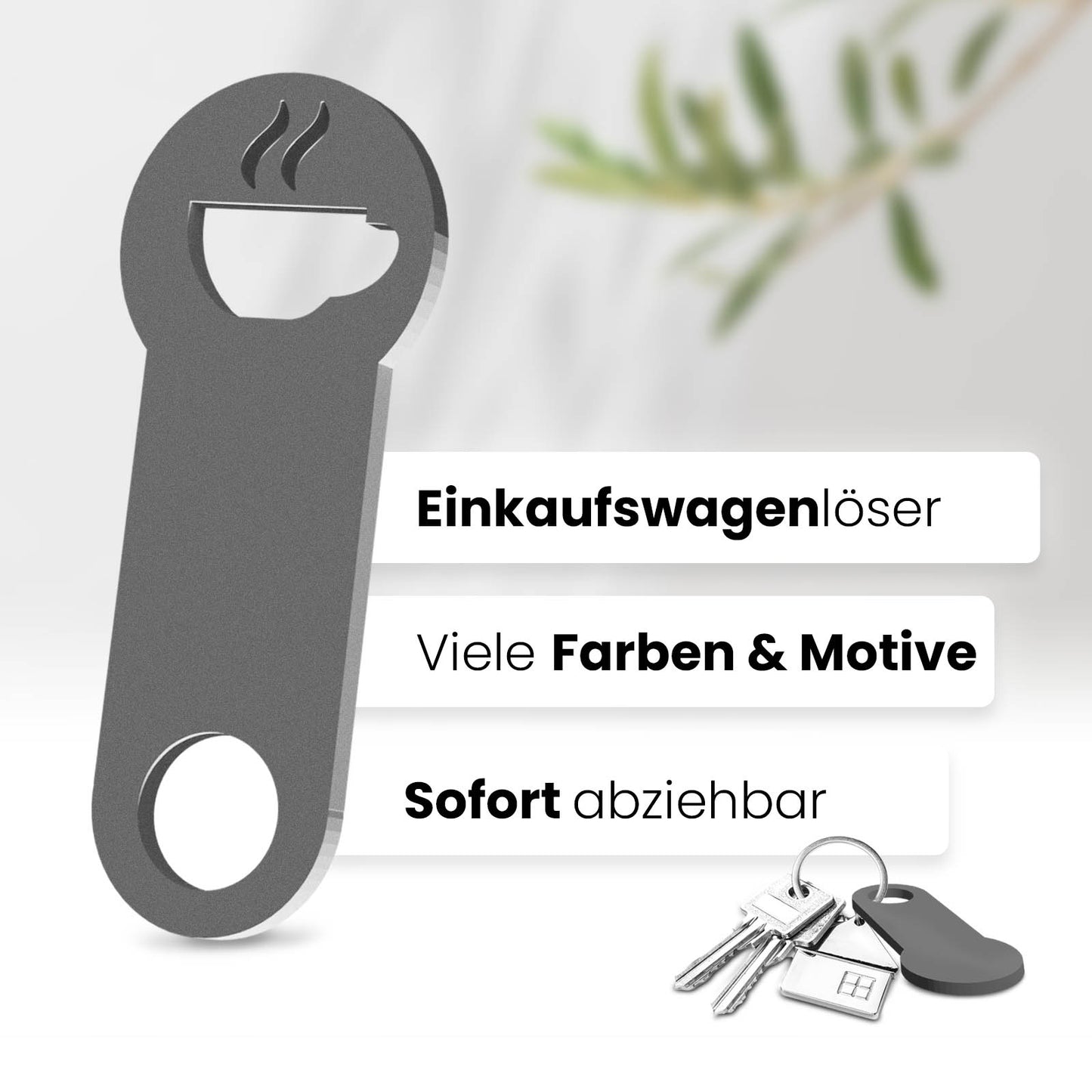 Der Kaffeetassen Schlüsselanhänger – ein Accessoire für Kaffeegenießer und Koffeinliebhaber, kombiniert mit praktischer Einkaufswagenlöser Funktion.