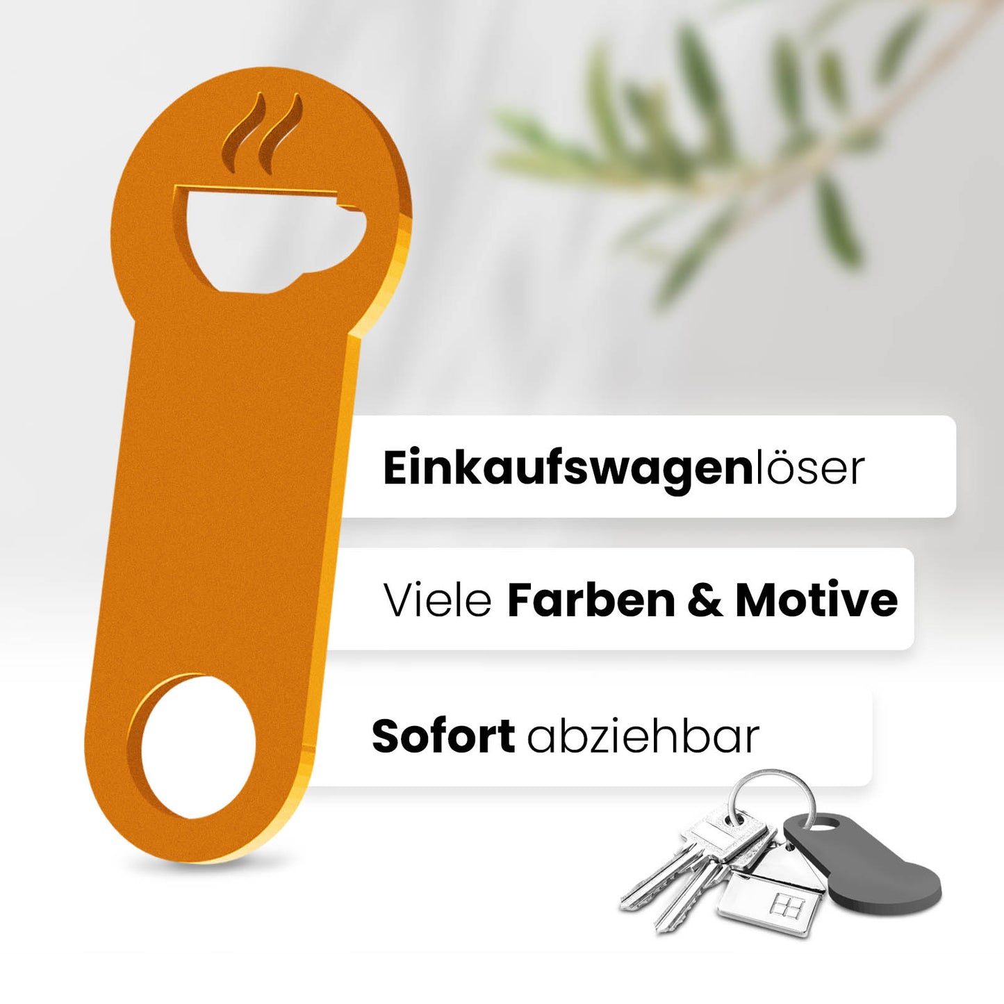Der Kaffeetassen Schlüsselanhänger – ein Accessoire für Kaffeegenießer und Koffeinliebhaber, kombiniert mit praktischer Einkaufswagenlöser Funktion.