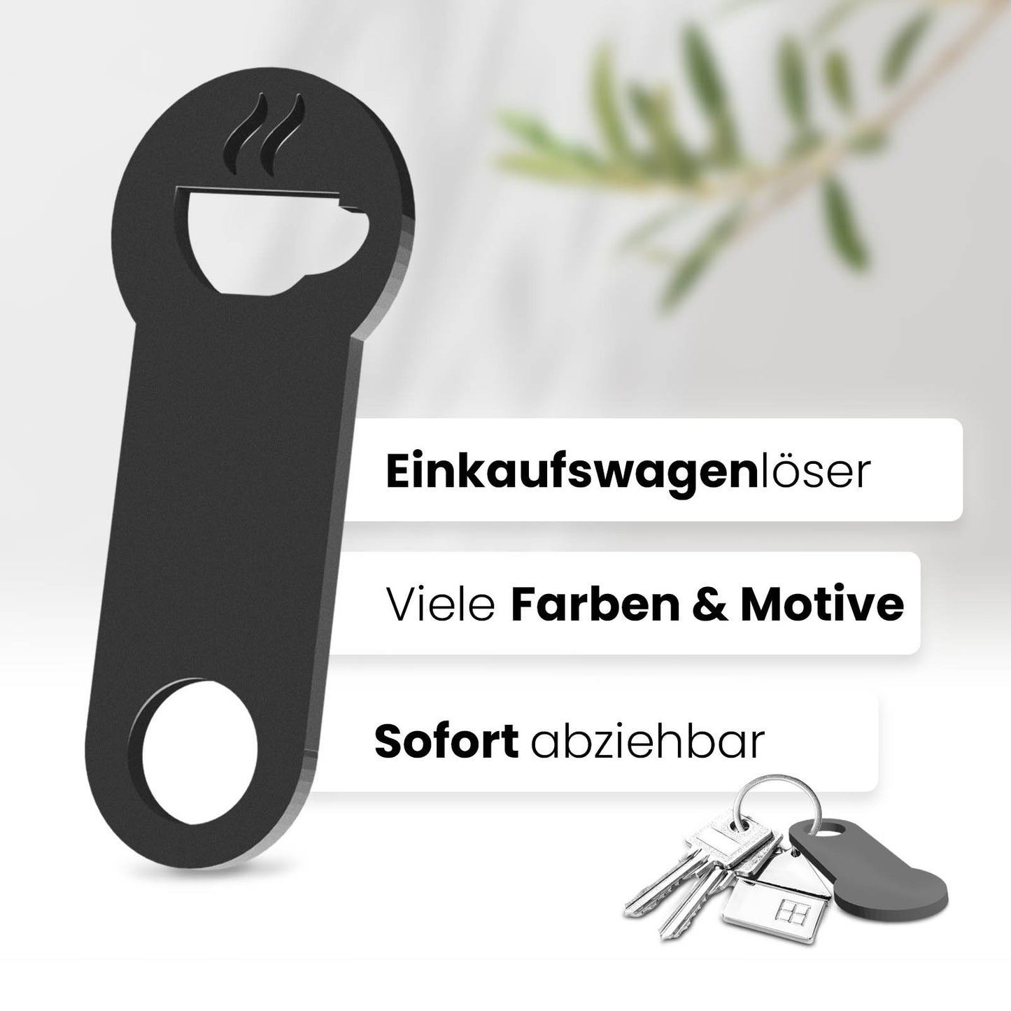 Der Kaffeetassen Schlüsselanhänger – ein Accessoire für Kaffeegenießer und Koffeinliebhaber, kombiniert mit praktischer Einkaufswagenlöser Funktion.