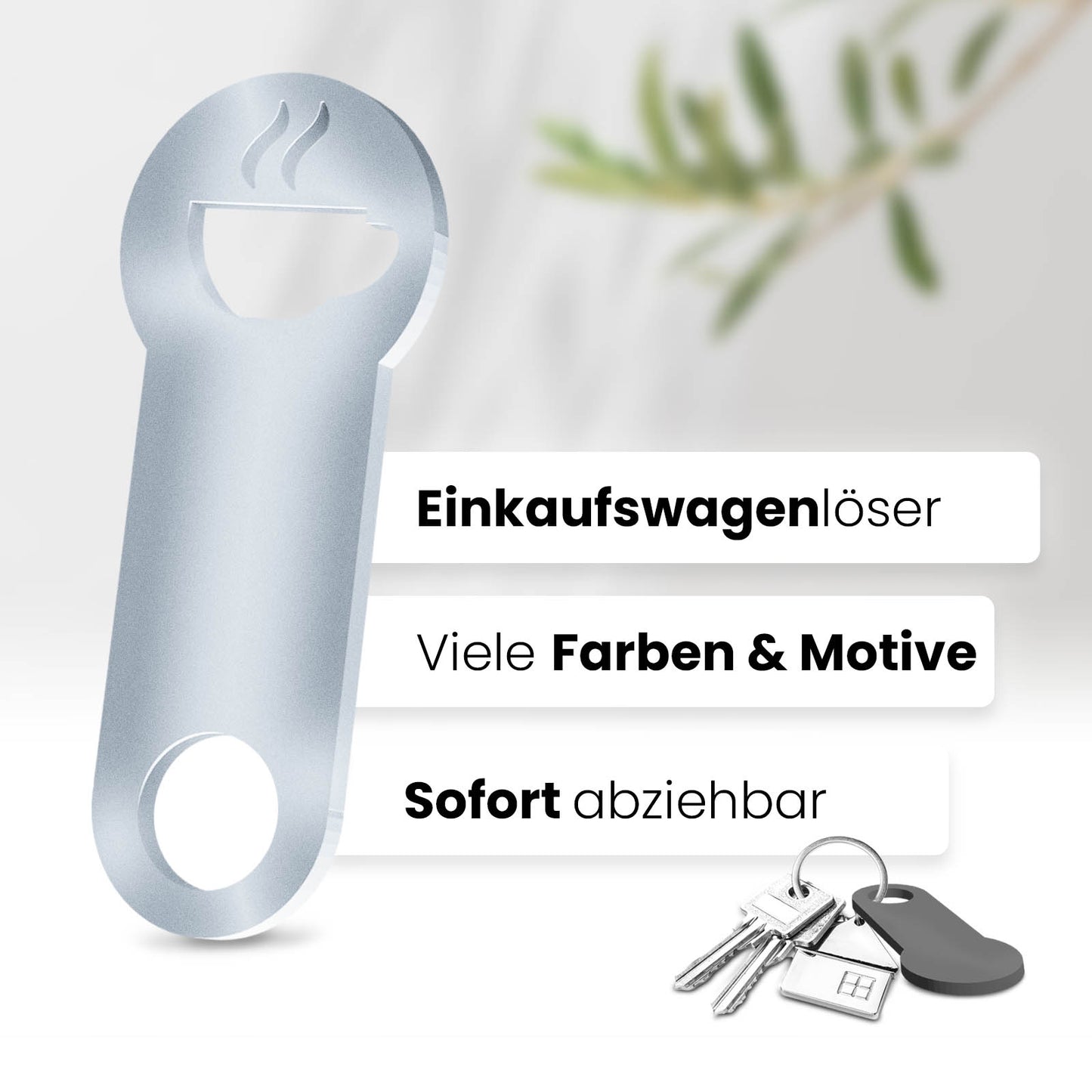 Der Kaffeetassen Schlüsselanhänger – ein Accessoire für Kaffeegenießer und Koffeinliebhaber, kombiniert mit praktischer Einkaufswagenlöser Funktion.