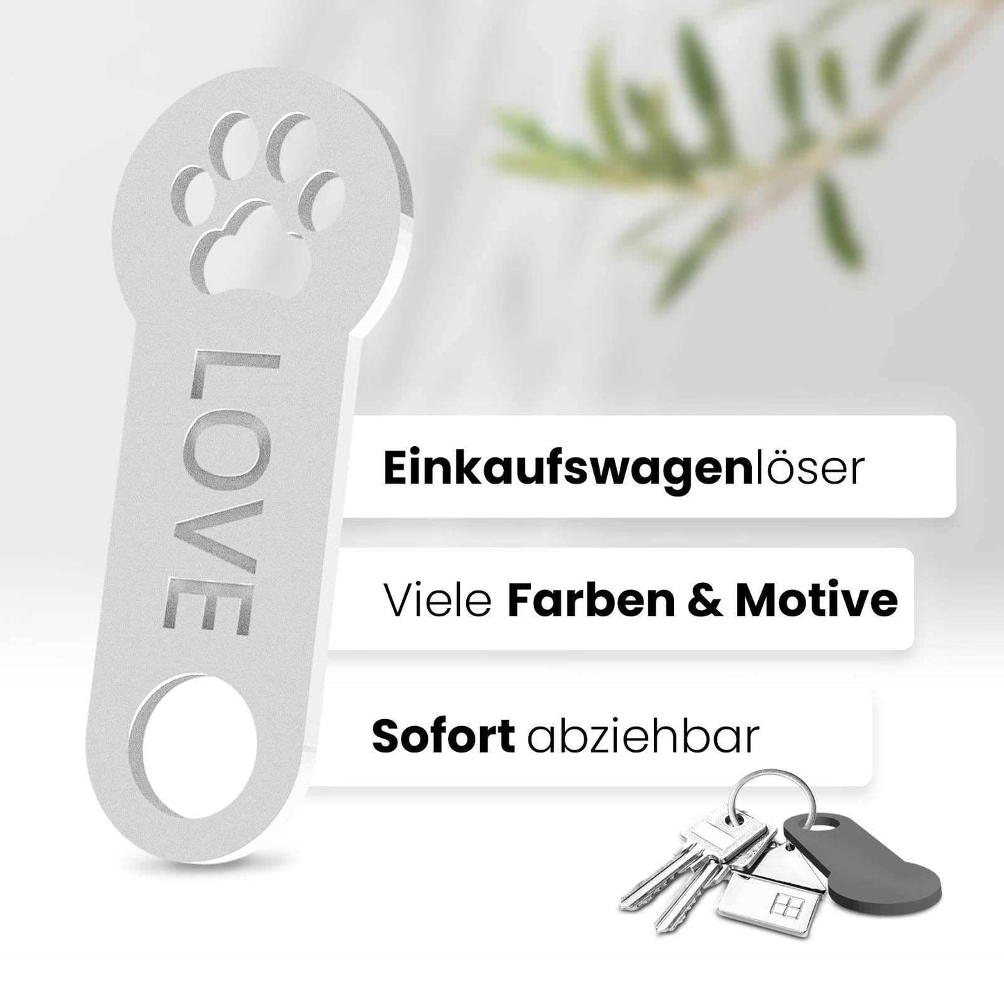 Pfoten Schlüsselanhänger – ein Accessoire mit sofortiger Einkaufswagenlöser Funktion. Hochwertiges 3D-Design für Tierfreunde.