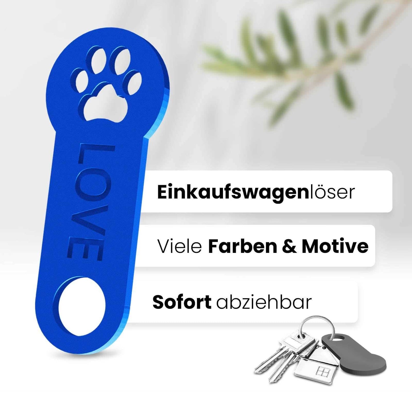 Pfoten Schlüsselanhänger – ein Accessoire mit sofortiger Einkaufswagenlöser Funktion. Hochwertiges 3D-Design für Tierfreunde.