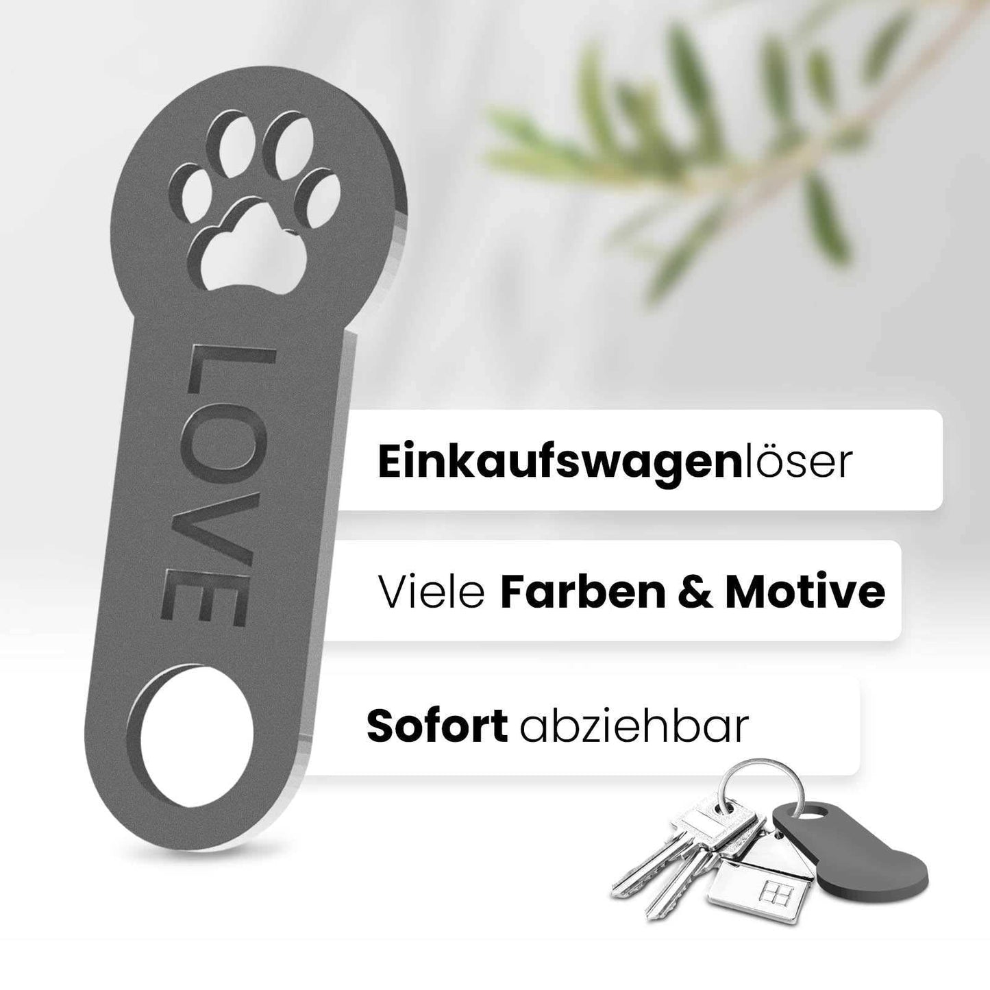Pfoten Schlüsselanhänger – ein Accessoire mit sofortiger Einkaufswagenlöser Funktion. Hochwertiges 3D-Design für Tierfreunde.