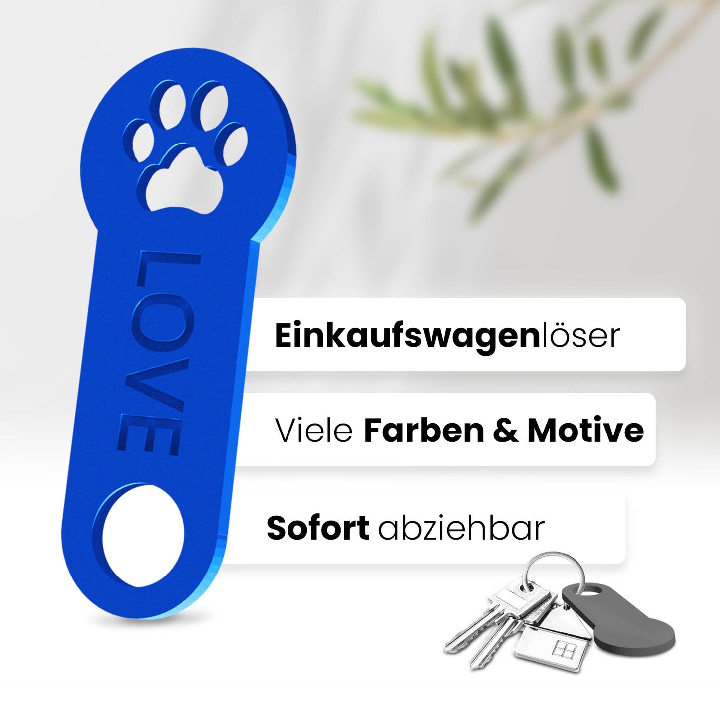 Pfoten Schlüsselanhänger – ein Accessoire mit sofortiger Einkaufswagenlöser Funktion. Hochwertiges 3D-Design für Tierfreunde.