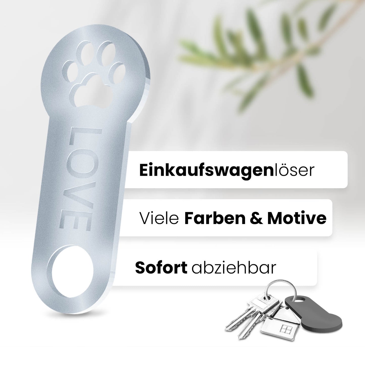 Pfoten Schlüsselanhänger – ein Accessoire mit sofortiger Einkaufswagenlöser Funktion. Hochwertiges 3D-Design für Tierfreunde.