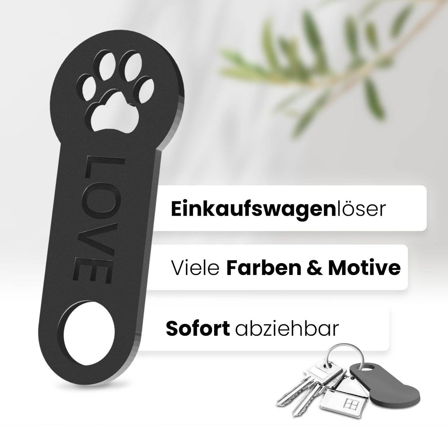 Pfoten Schlüsselanhänger – ein Accessoire mit sofortiger Einkaufswagenlöser Funktion. Hochwertiges 3D-Design für Tierfreunde.