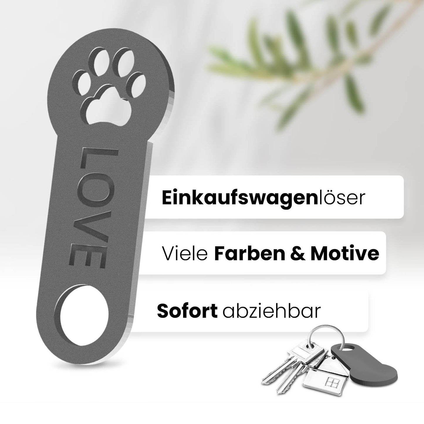 Pfoten Schlüsselanhänger – ein Accessoire mit sofortiger Einkaufswagenlöser Funktion. Hochwertiges 3D-Design für Tierfreunde.