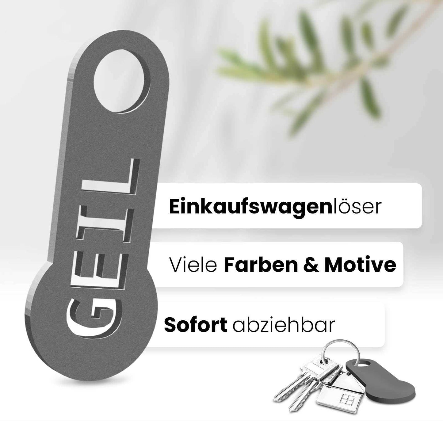 Unser auffällige "Geil" Einkaufswagenlöser ein cooles Flair. Dieses 3D-gedruckte Accessoire bietet nicht nur Funktionalität, sondern auch ein trendiges Design.