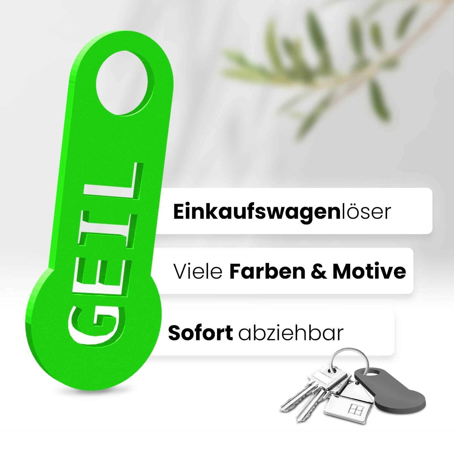Unser auffällige "Geil" Einkaufswagenlöser ein cooles Flair. Dieses 3D-gedruckte Accessoire bietet nicht nur Funktionalität, sondern auch ein trendiges Design.