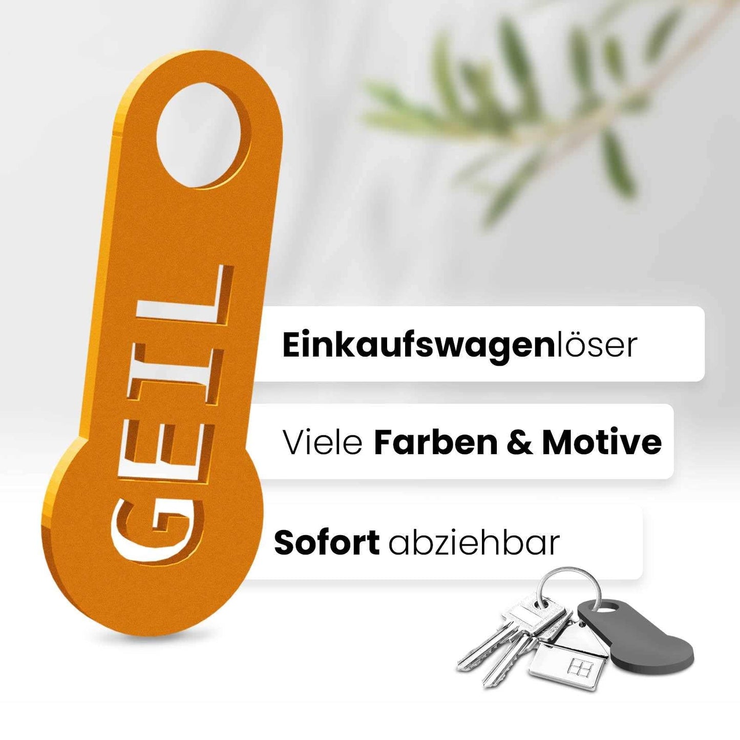 Unser auffällige "Geil" Einkaufswagenlöser ein cooles Flair. Dieses 3D-gedruckte Accessoire bietet nicht nur Funktionalität, sondern auch ein trendiges Design.