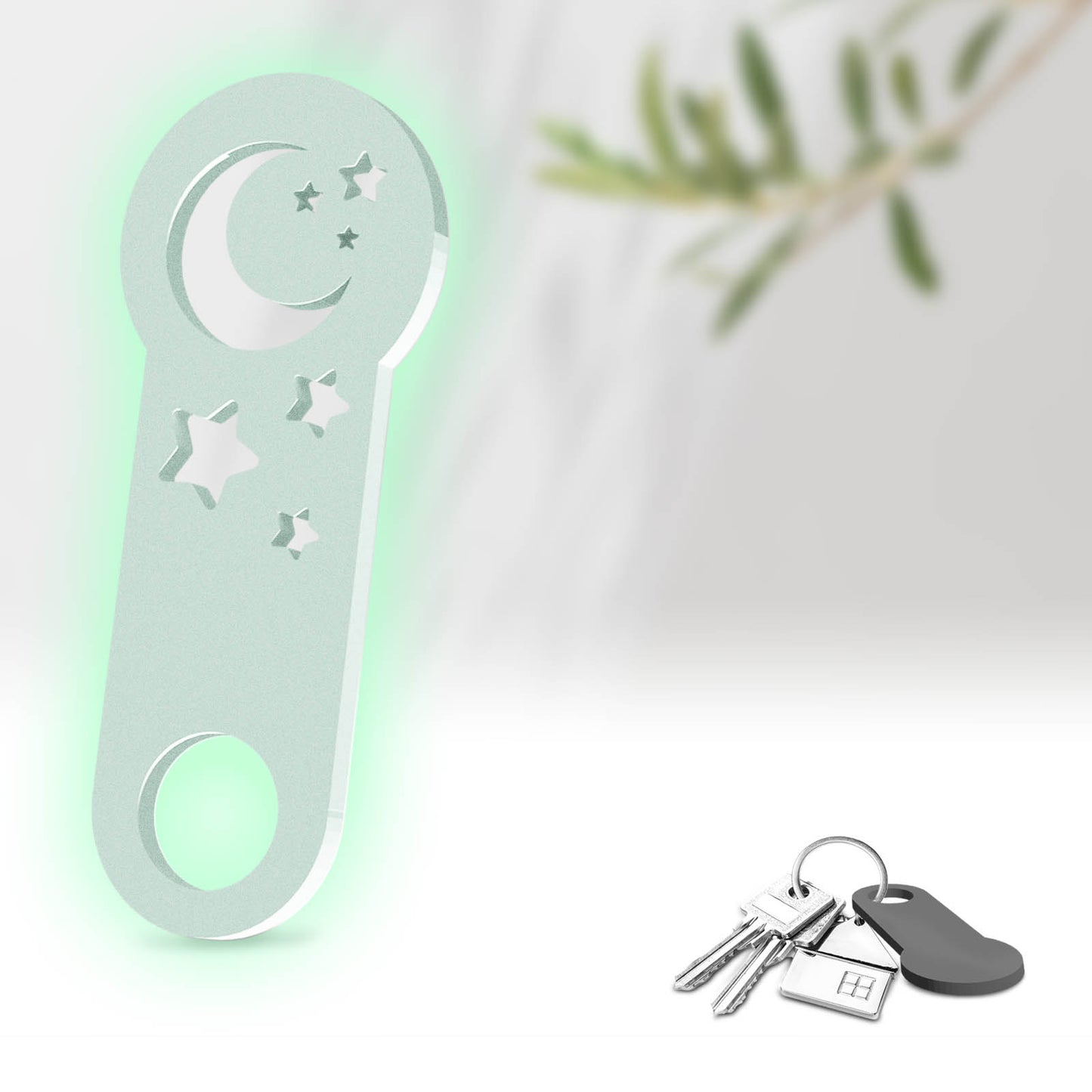 Unser 3D-gedruckter Einkaufswagenlöser mit Halbmond-Motiv. Einzigartiges Design für Mondliebhaber. Mit müheloser Entfernung aus dem Einkaufswagen.