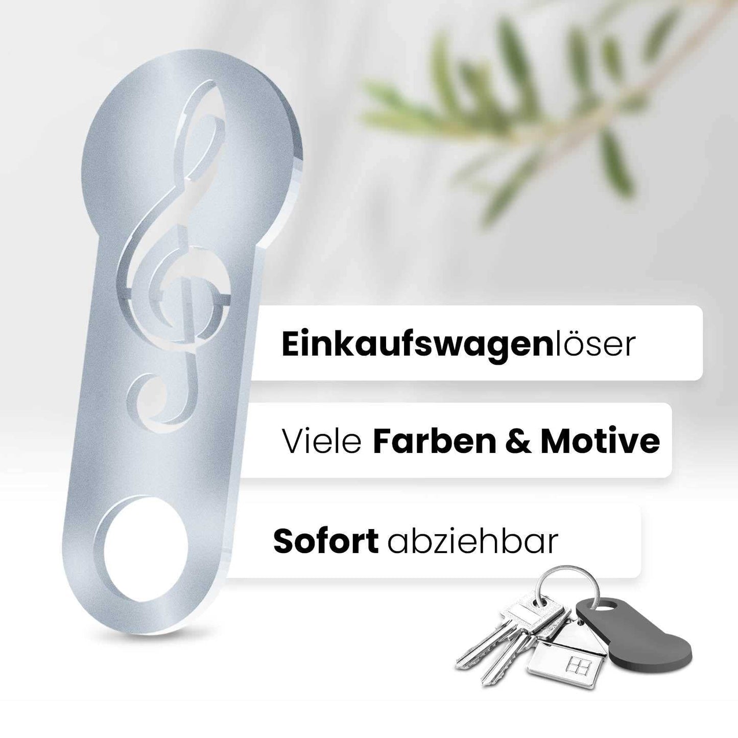 Erfahren Sie mehr über den Musiknote Schlüsselanhänger – ein sofort abziehbares Design für Musikliebhaber, kombiniert mit praktischer Einkaufswagenlöser Funktion.