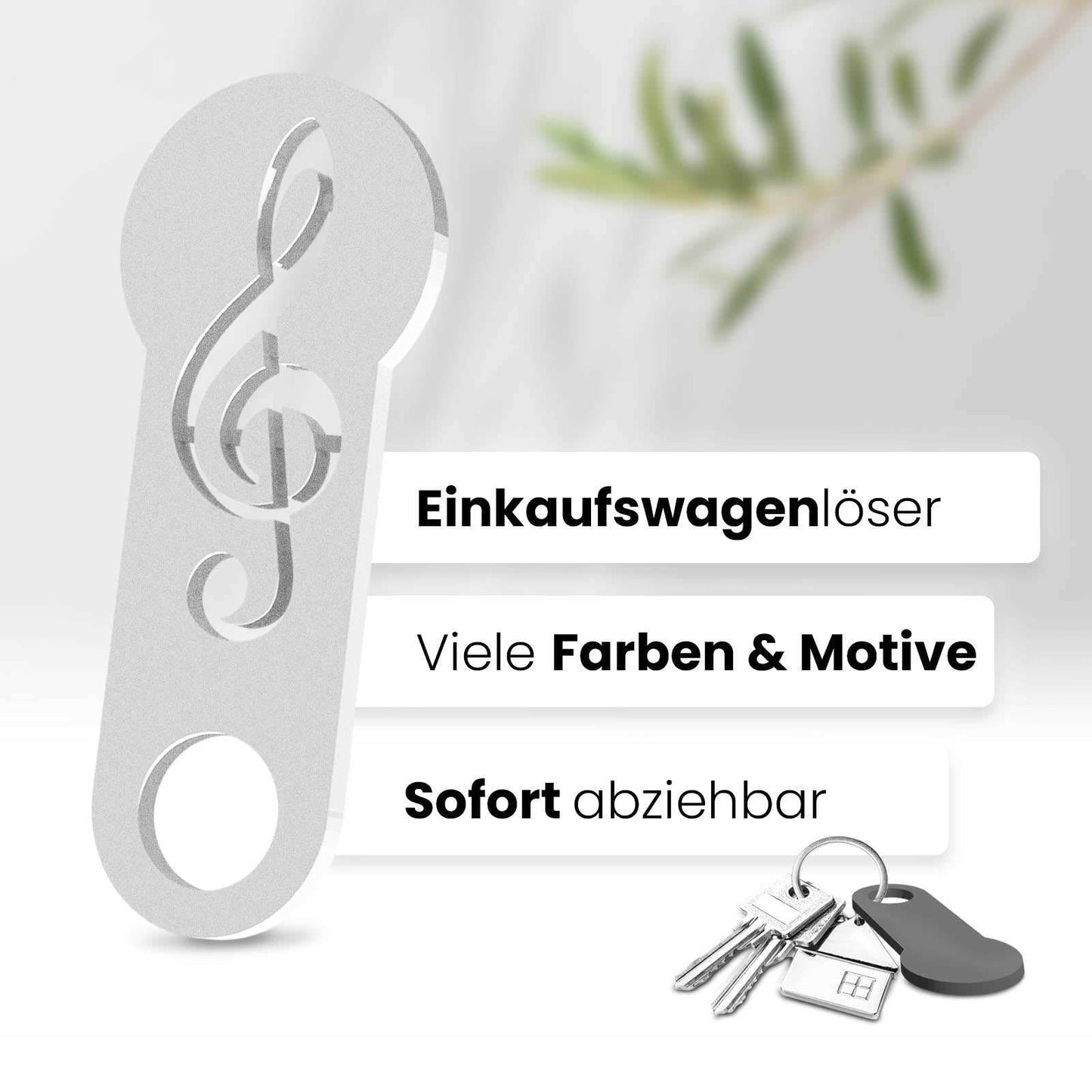 Erfahren Sie mehr über den Musiknote Schlüsselanhänger – ein sofort abziehbares Design für Musikliebhaber, kombiniert mit praktischer Einkaufswagenlöser Funktion.