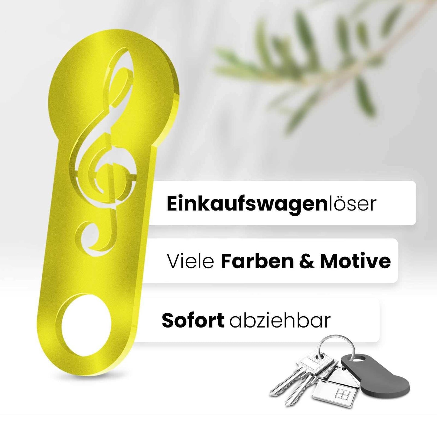Erfahren Sie mehr über den Musiknote Schlüsselanhänger – ein sofort abziehbares Design für Musikliebhaber, kombiniert mit praktischer Einkaufswagenlöser Funktion.