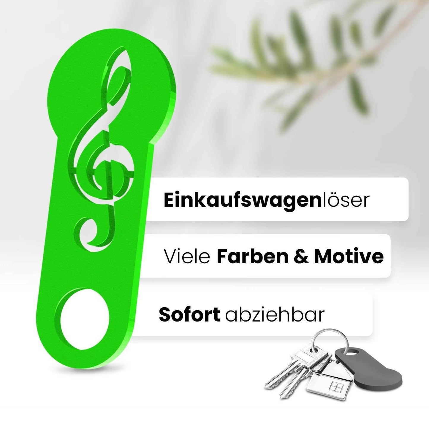 Erfahren Sie mehr über den Musiknote Schlüsselanhänger – ein sofort abziehbares Design für Musikliebhaber, kombiniert mit praktischer Einkaufswagenlöser Funktion.