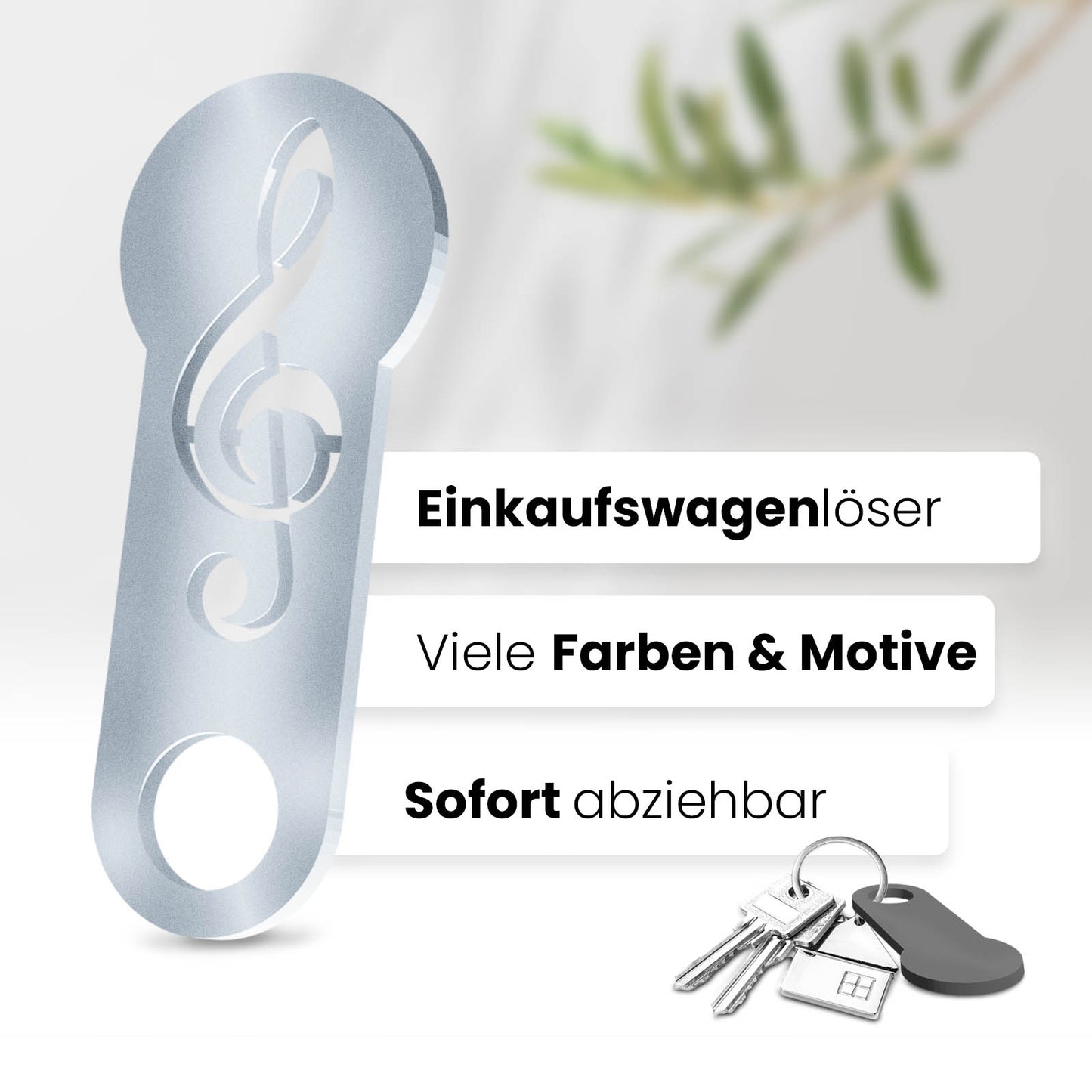 Erfahren Sie mehr über den Musiknote Schlüsselanhänger – ein sofort abziehbares Design für Musikliebhaber, kombiniert mit praktischer Einkaufswagenlöser Funktion.