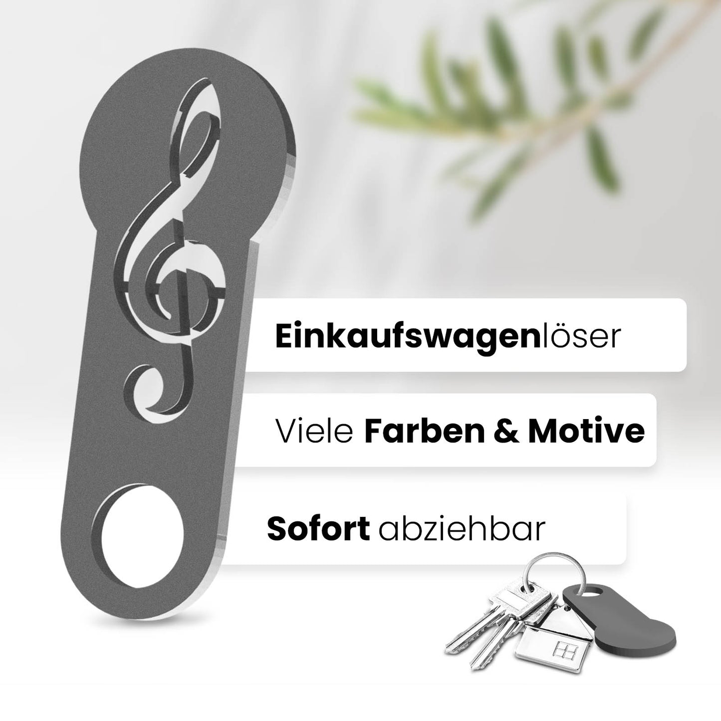 Erfahren Sie mehr über den Musiknote Schlüsselanhänger – ein sofort abziehbares Design für Musikliebhaber, kombiniert mit praktischer Einkaufswagenlöser Funktion.