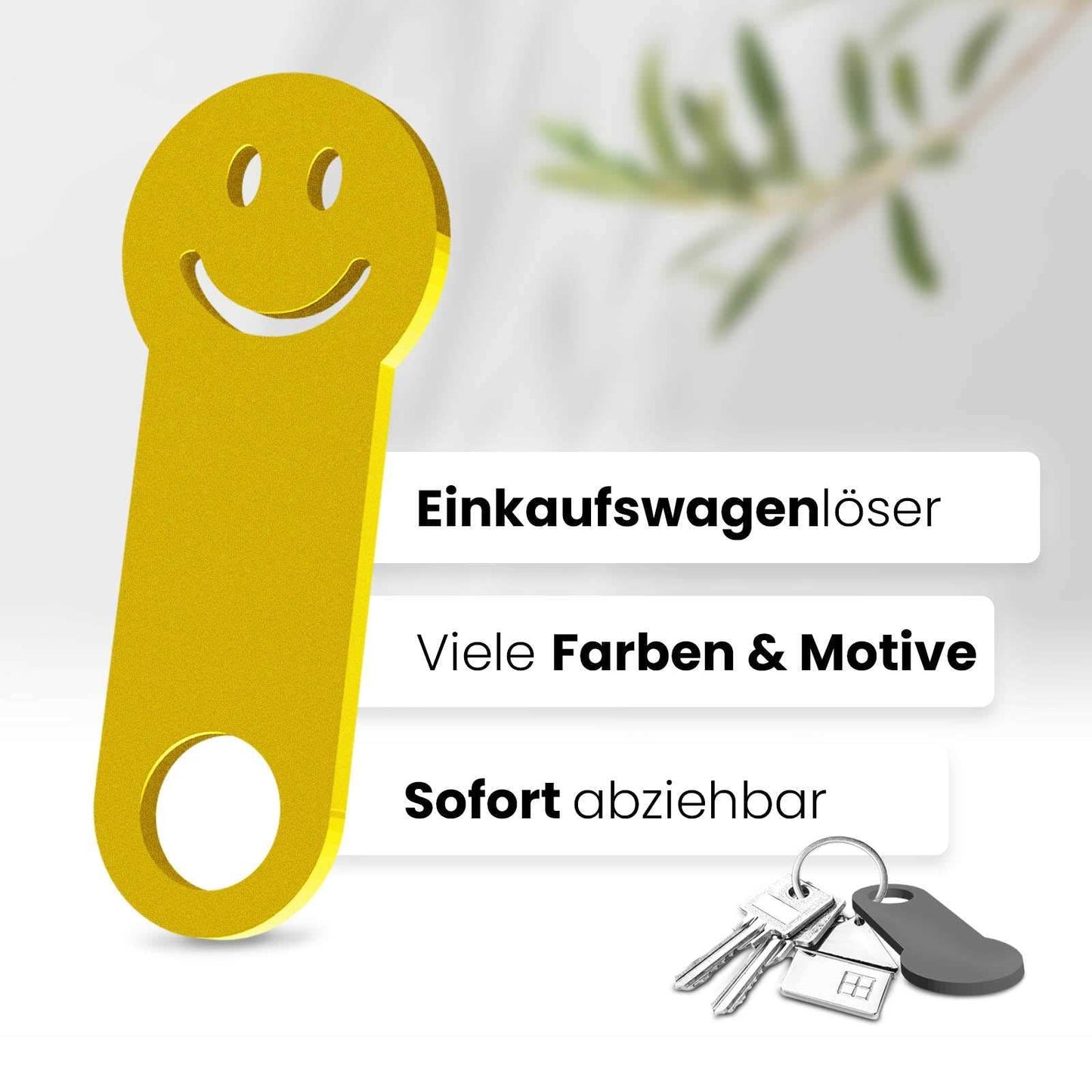 Ihr sofort abziehbares, fröhliches Accessoire für den Schlüsselbund. Hochwertiges 3D-Design in Smiley-Form, das ein Lächeln auf Ihr Gesicht zaubert.