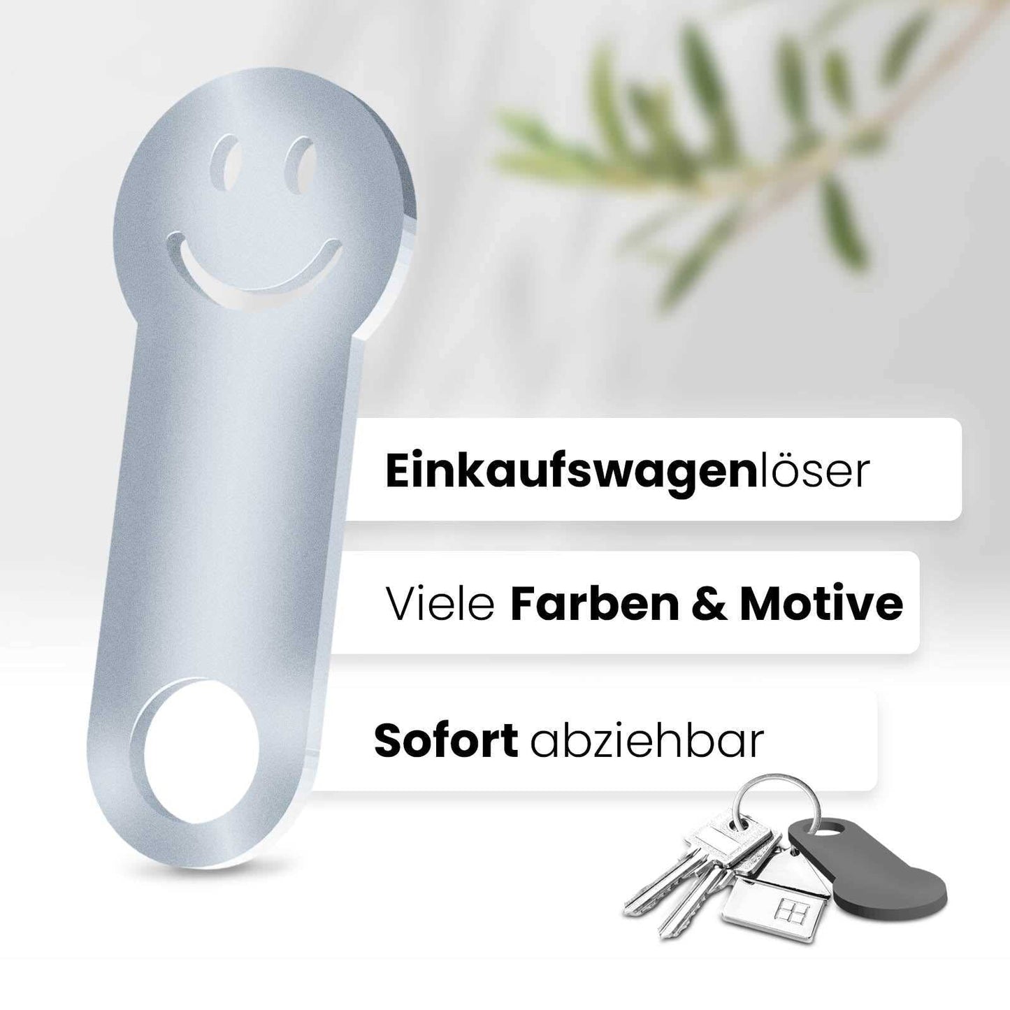 Ihr sofort abziehbares, fröhliches Accessoire für den Schlüsselbund. Hochwertiges 3D-Design in Smiley-Form, das ein Lächeln auf Ihr Gesicht zaubert.
