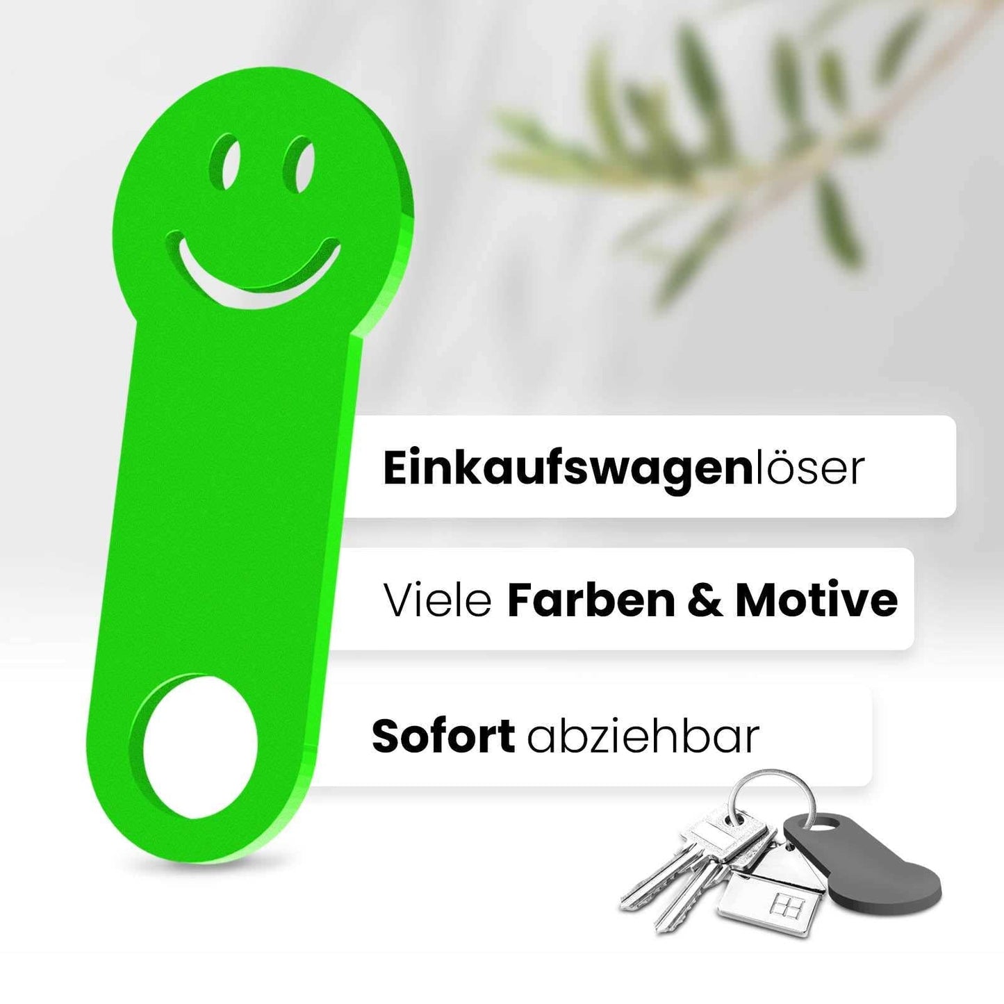 Ihr sofort abziehbares, fröhliches Accessoire für den Schlüsselbund. Hochwertiges 3D-Design in Smiley-Form, das ein Lächeln auf Ihr Gesicht zaubert.