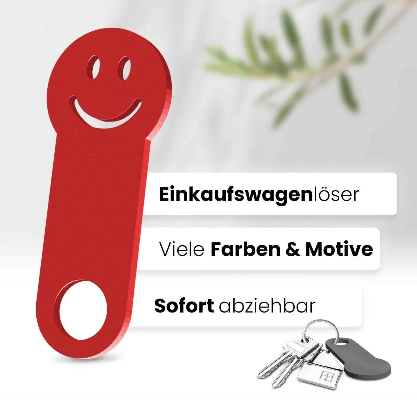 Ihr sofort abziehbares, fröhliches Accessoire für den Schlüsselbund. Hochwertiges 3D-Design in Smiley-Form, das ein Lächeln auf Ihr Gesicht zaubert.