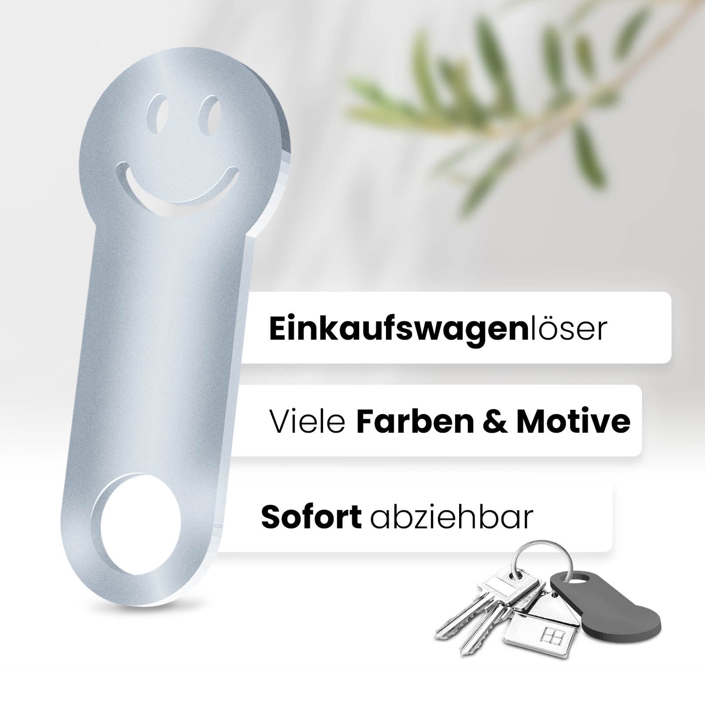 Ihr sofort abziehbares, fröhliches Accessoire für den Schlüsselbund. Hochwertiges 3D-Design in Smiley-Form, das ein Lächeln auf Ihr Gesicht zaubert.
