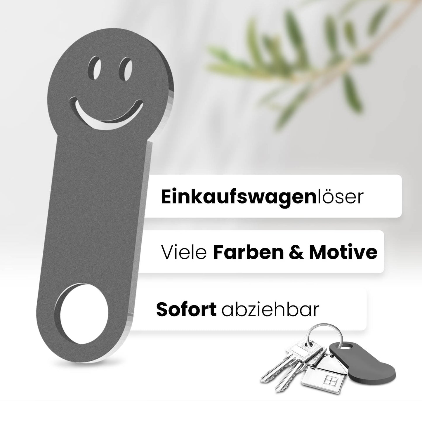 Ihr sofort abziehbares, fröhliches Accessoire für den Schlüsselbund. Hochwertiges 3D-Design in Smiley-Form, das ein Lächeln auf Ihr Gesicht zaubert.