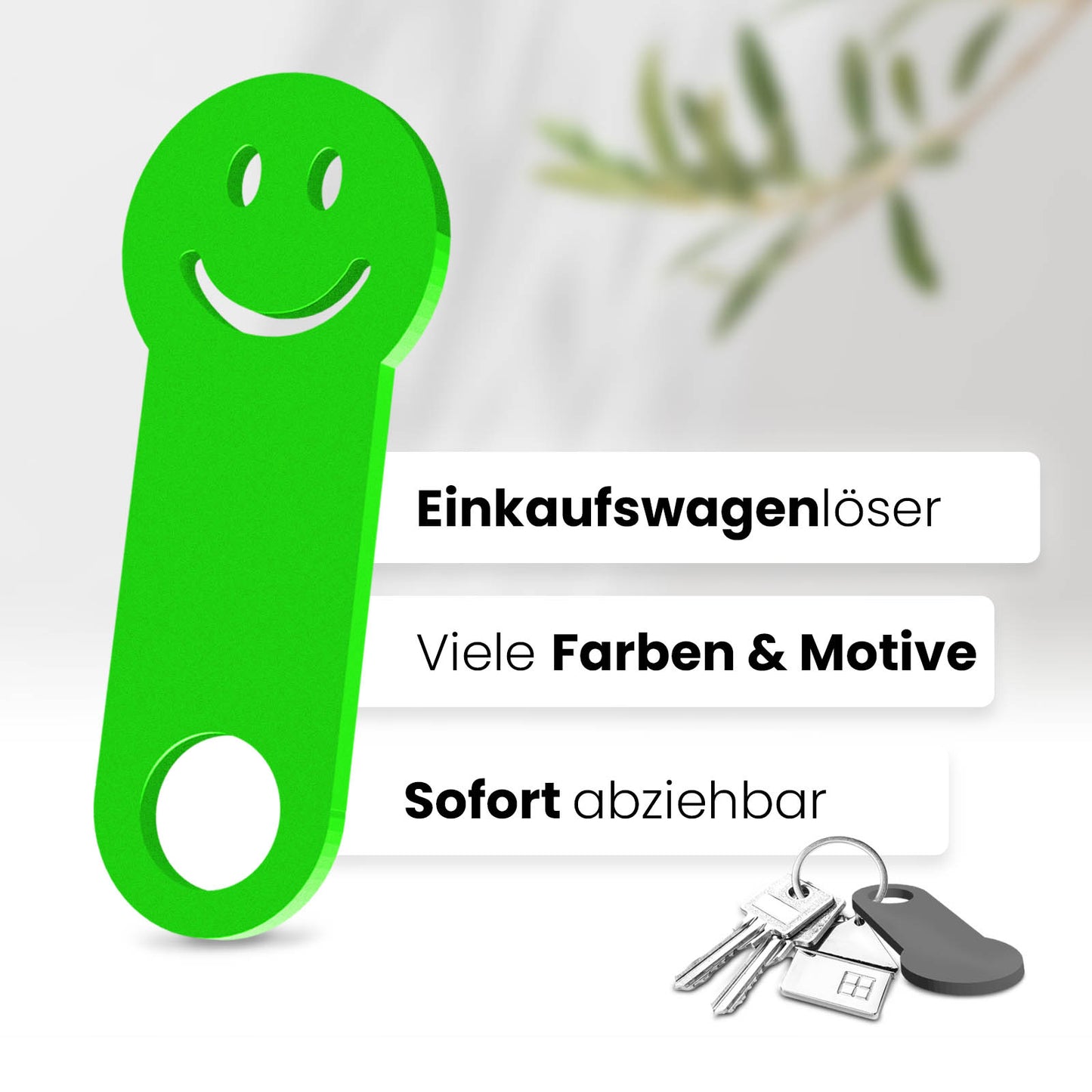Ihr sofort abziehbares, fröhliches Accessoire für den Schlüsselbund. Hochwertiges 3D-Design in Smiley-Form, das ein Lächeln auf Ihr Gesicht zaubert.