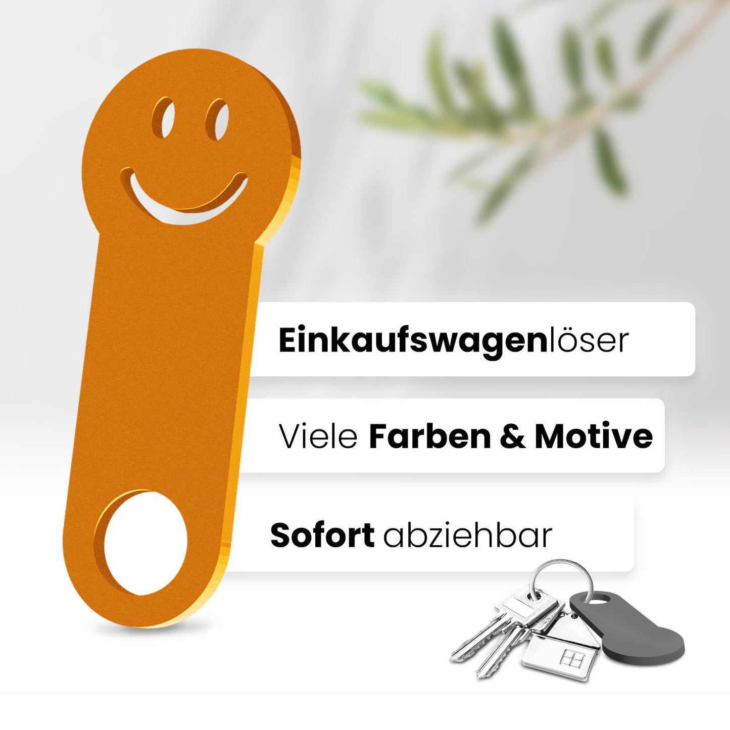 Ihr sofort abziehbares, fröhliches Accessoire für den Schlüsselbund. Hochwertiges 3D-Design in Smiley-Form, das ein Lächeln auf Ihr Gesicht zaubert.