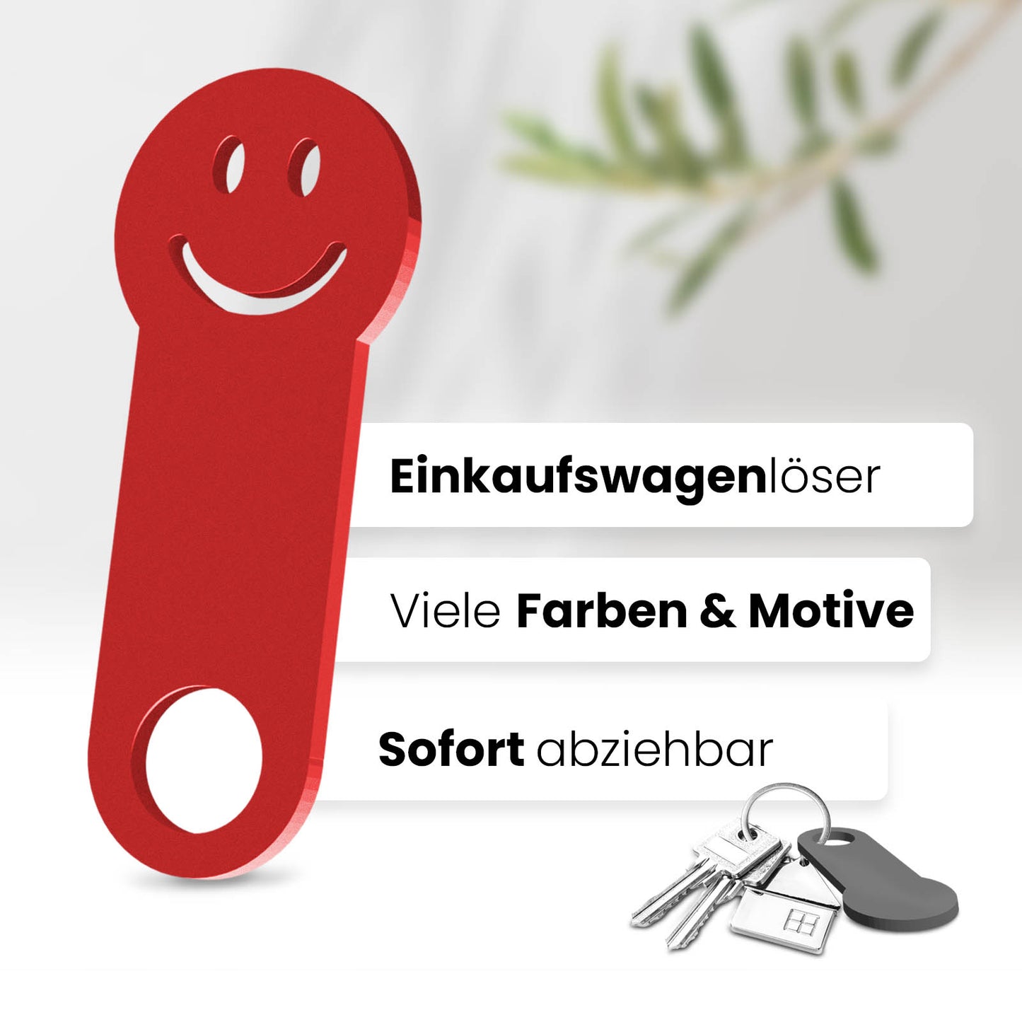Ihr sofort abziehbares, fröhliches Accessoire für den Schlüsselbund. Hochwertiges 3D-Design in Smiley-Form, das ein Lächeln auf Ihr Gesicht zaubert.