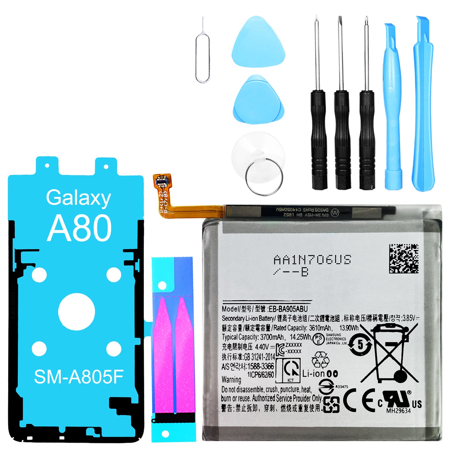 Akku kompatibel zu Samsung Galaxy A80 SM-A805F / A90 A908B - ersetzt EB-BA905ABU 3700mAh + Werkzeugset