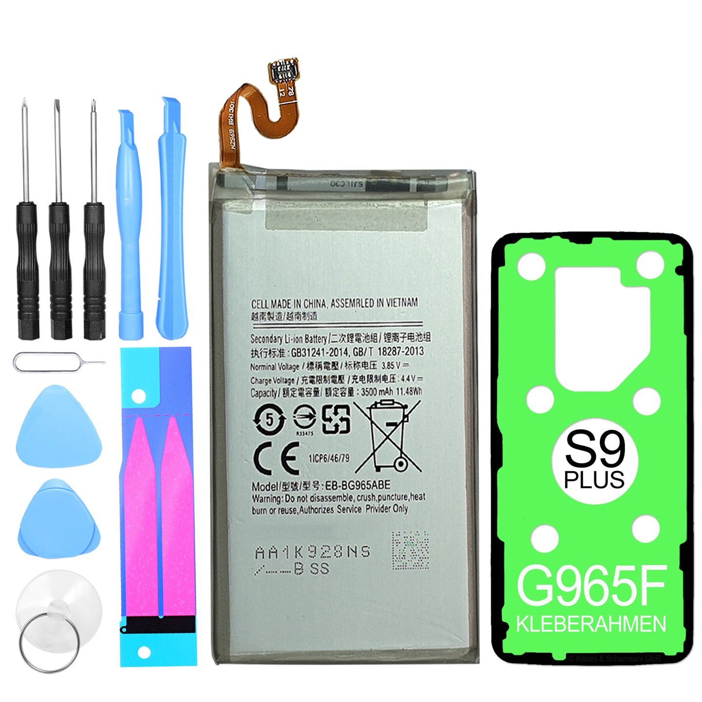 Ersatzakku Akku für Samsung Galaxy S9 Plus SM-G965 EB-BG965ABE + Werkzeugset + Kleberahmen