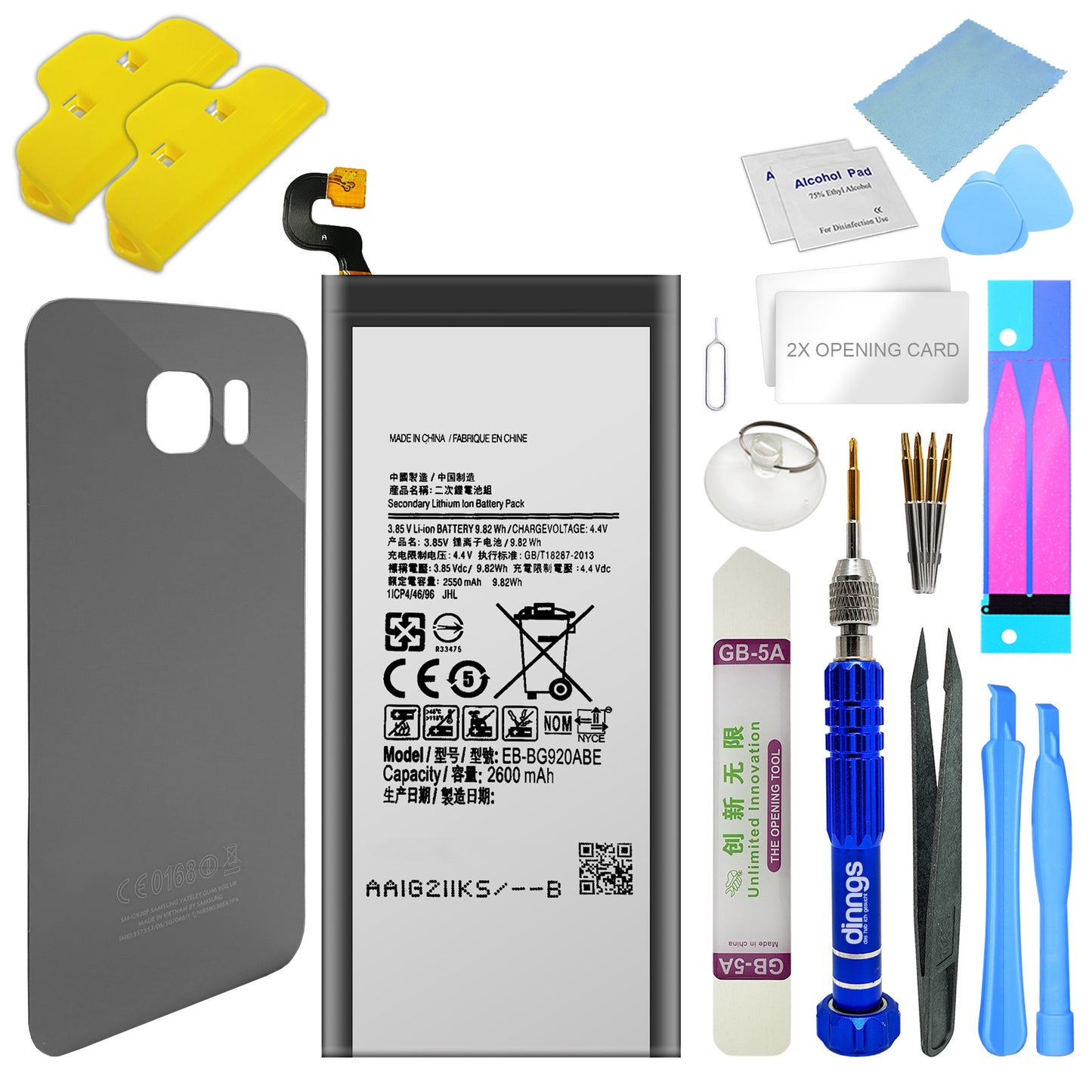 kompatibler Akku für das Samsung Galaxy S6 SM-G920F inklusive Akkudeckel Dark Blue und Werkzeug Set / Umbau Kit, im Dinngs Onlineshop erhältlich.